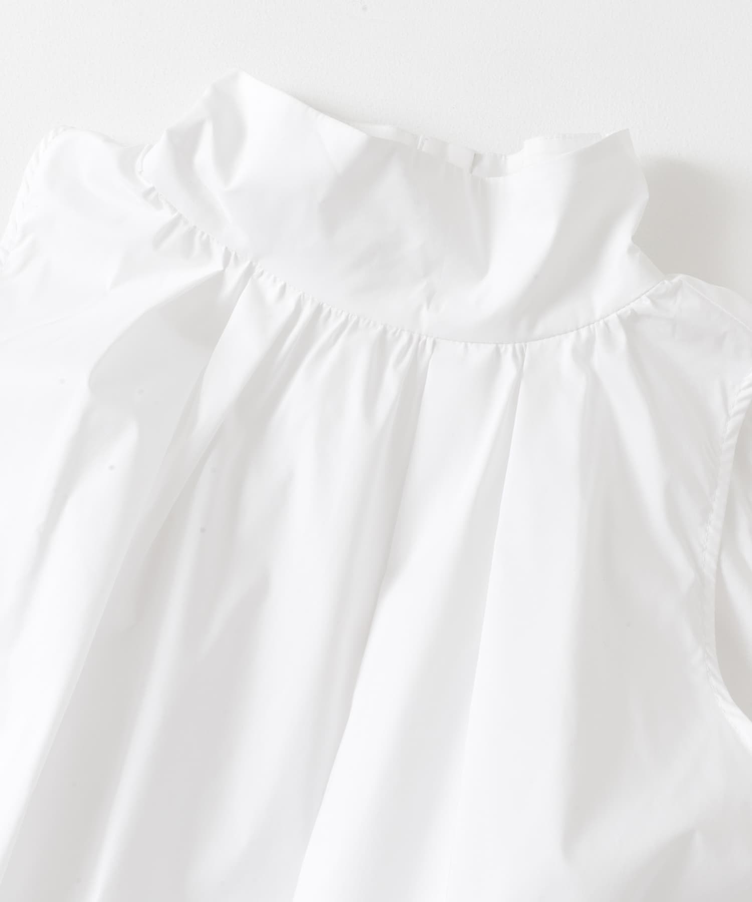 バックボタンハイネックフレアブラウス WHITE FREE