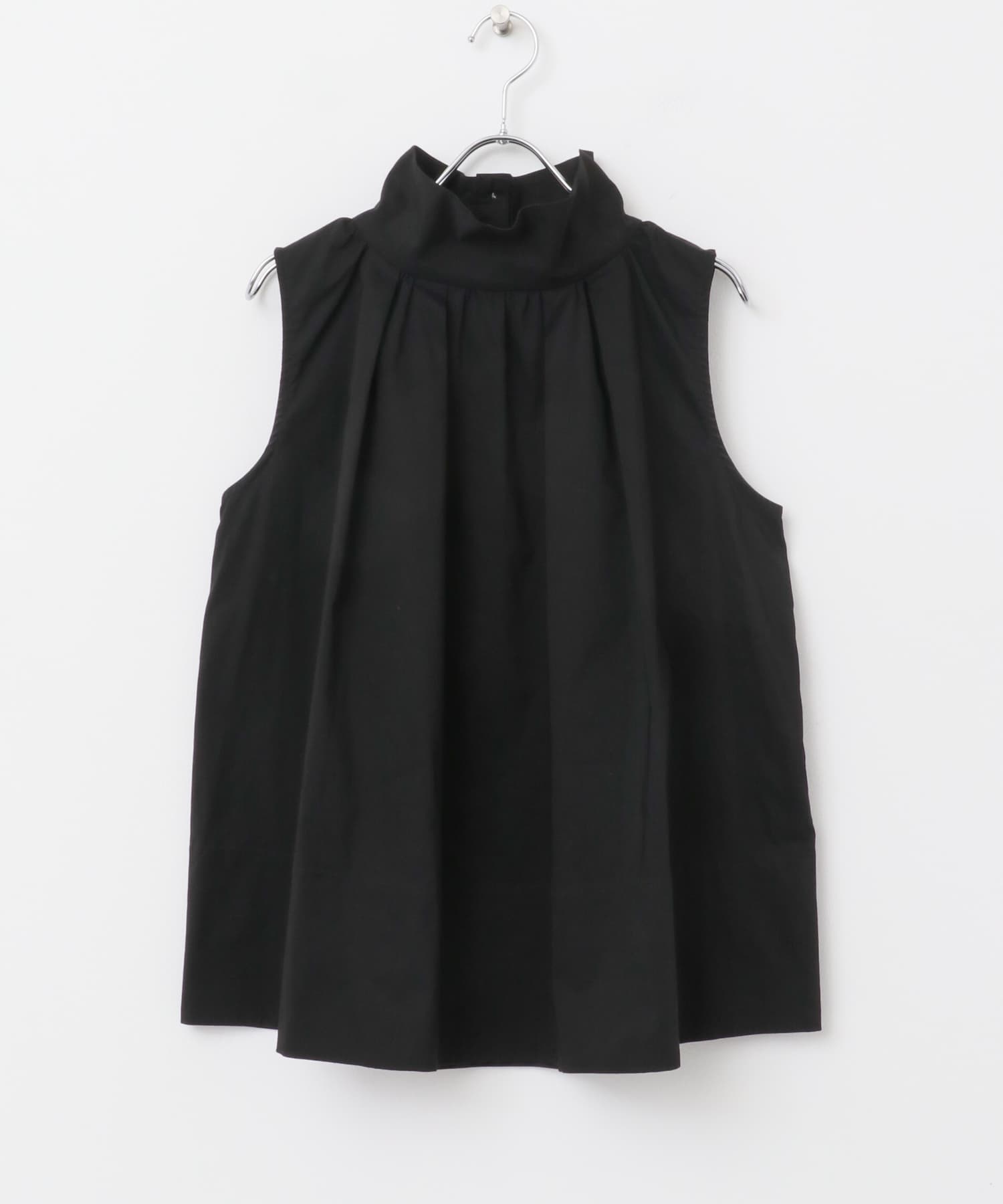 バックボタンハイネックフレアブラウス BLACK FREE