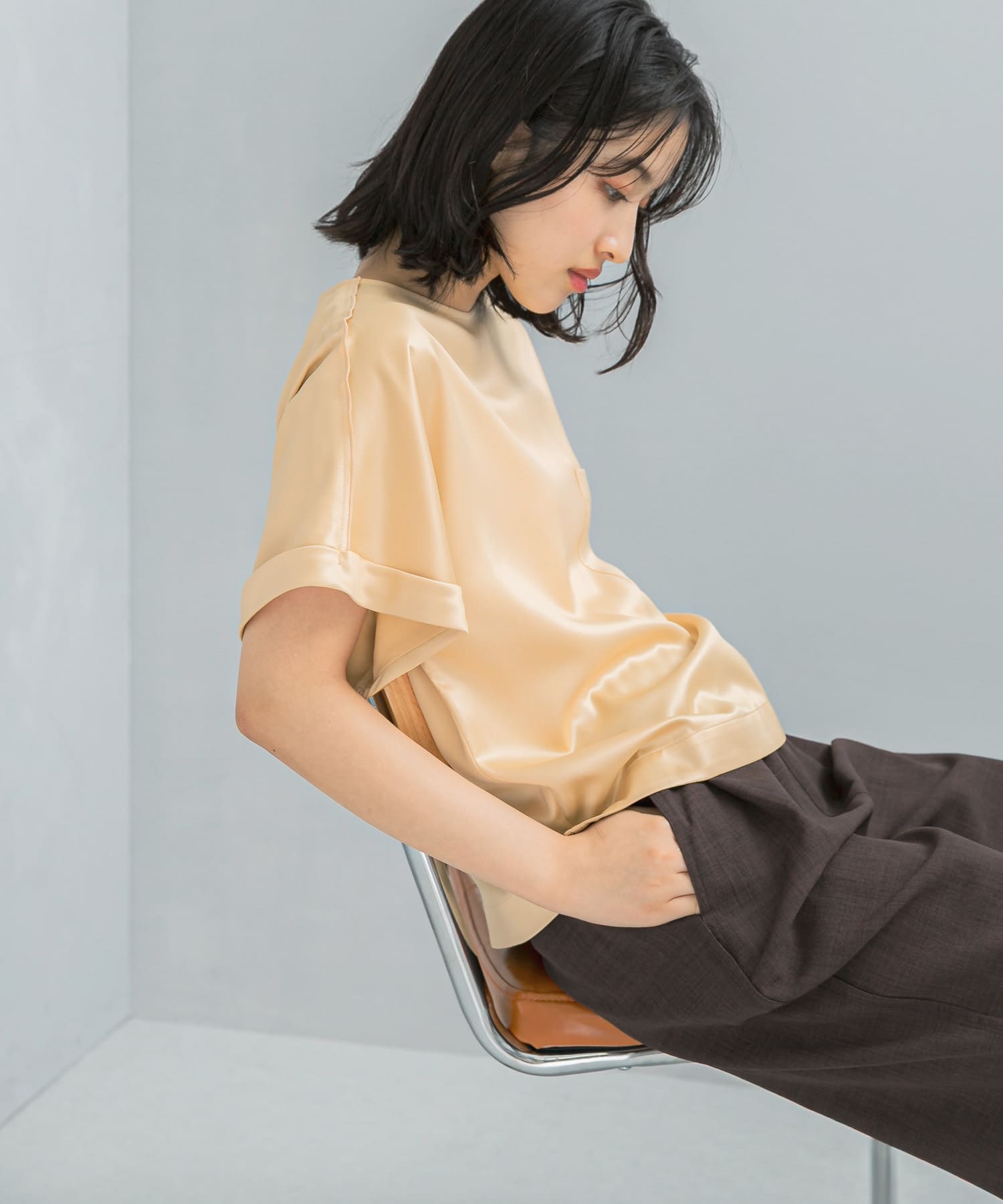 『WEB/一部店舗限定』ウォッシャブルポケットデザインシャツブラウス