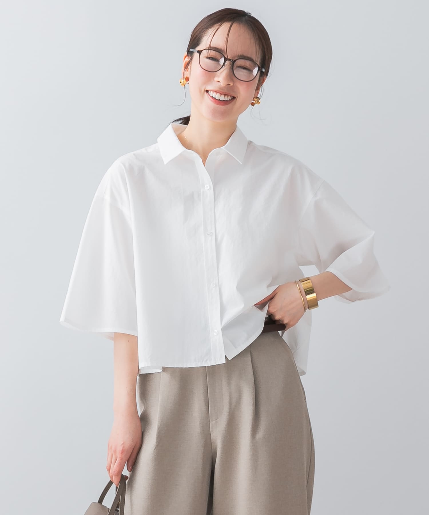 F by ROSSO　ハーフスリーブクロップドシャツ