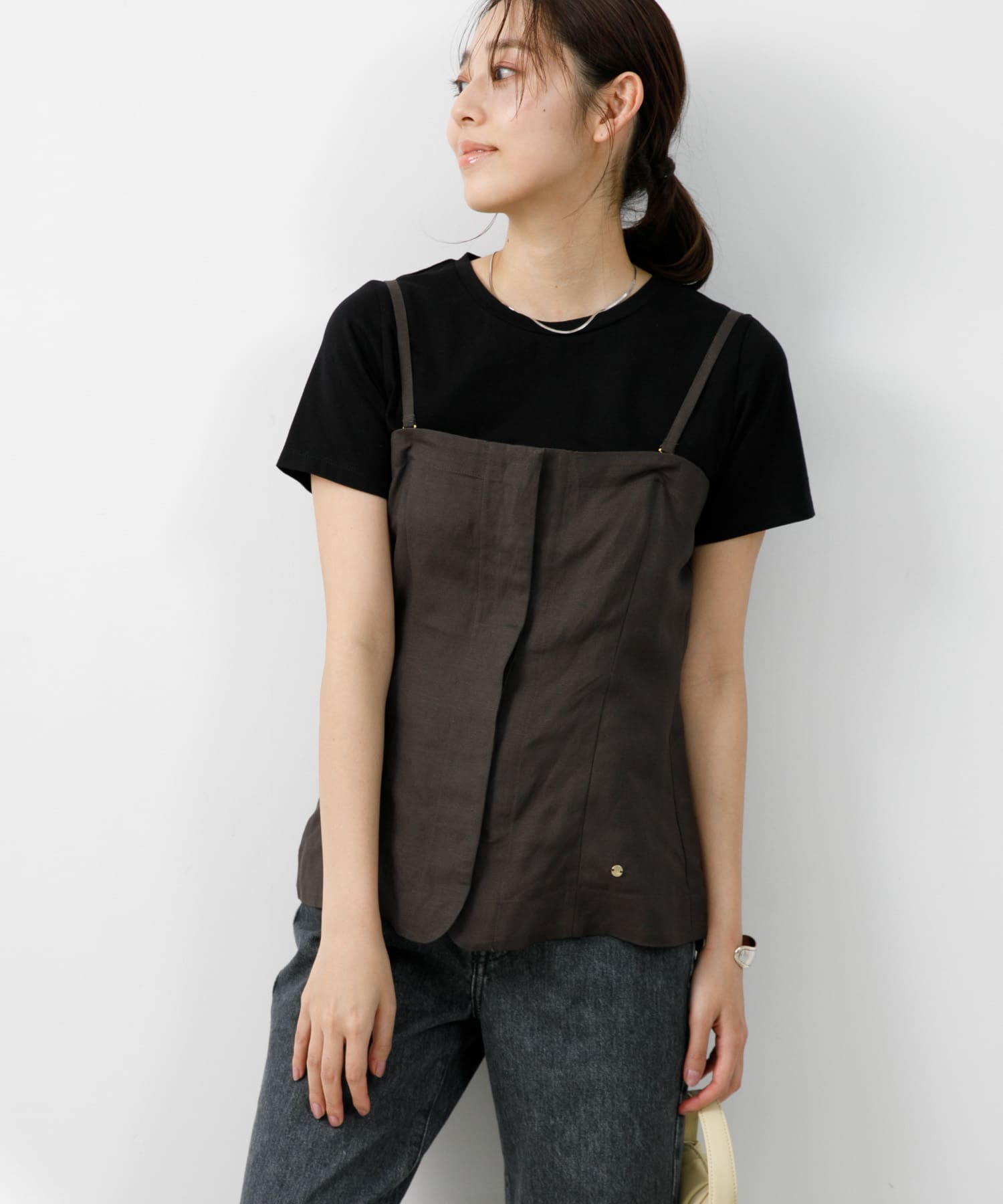 F by ROSSO　リネン混ビスチェ+半袖Tシャツ