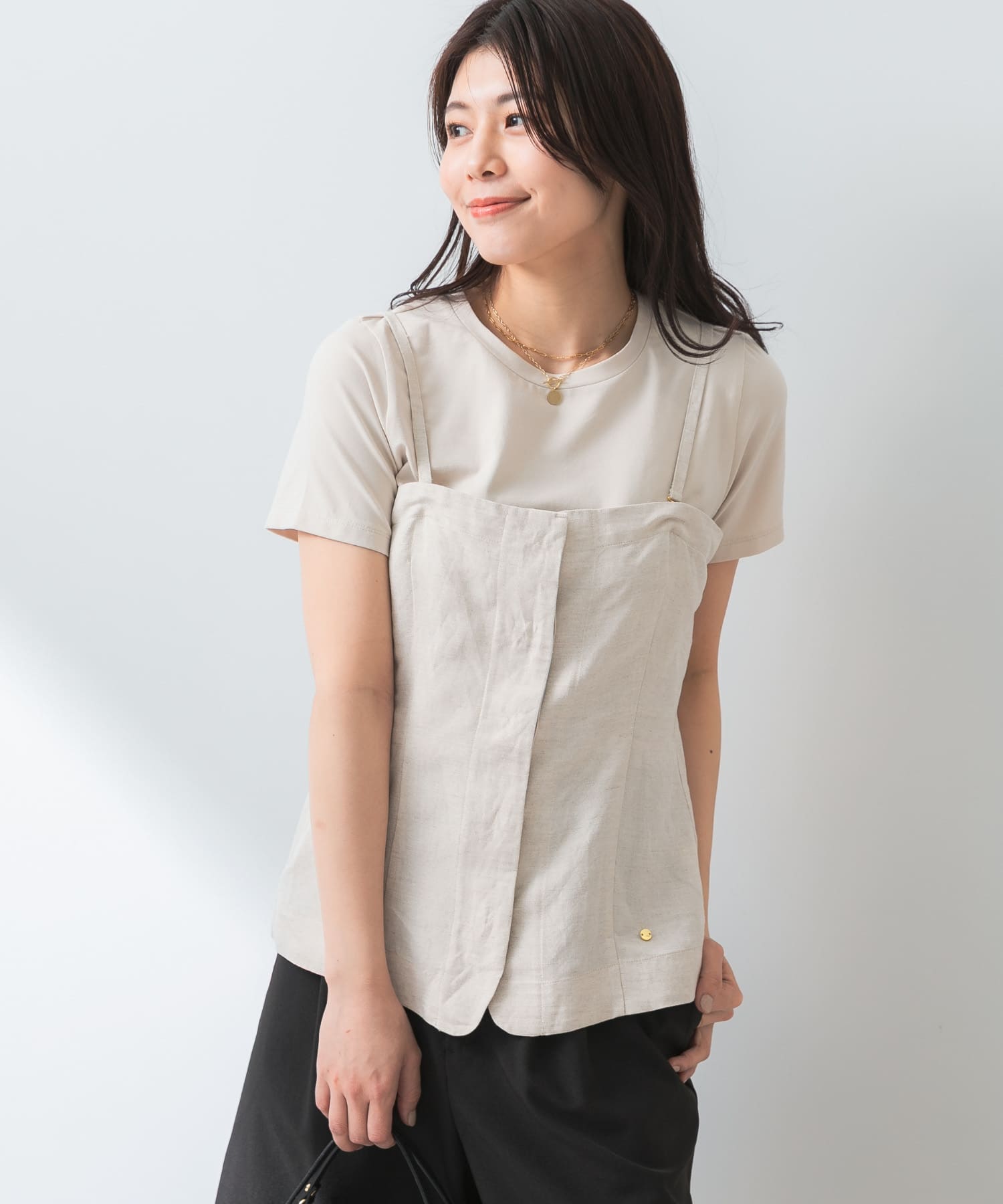 F by ROSSO　リネン混ビスチェ+半袖Tシャツ