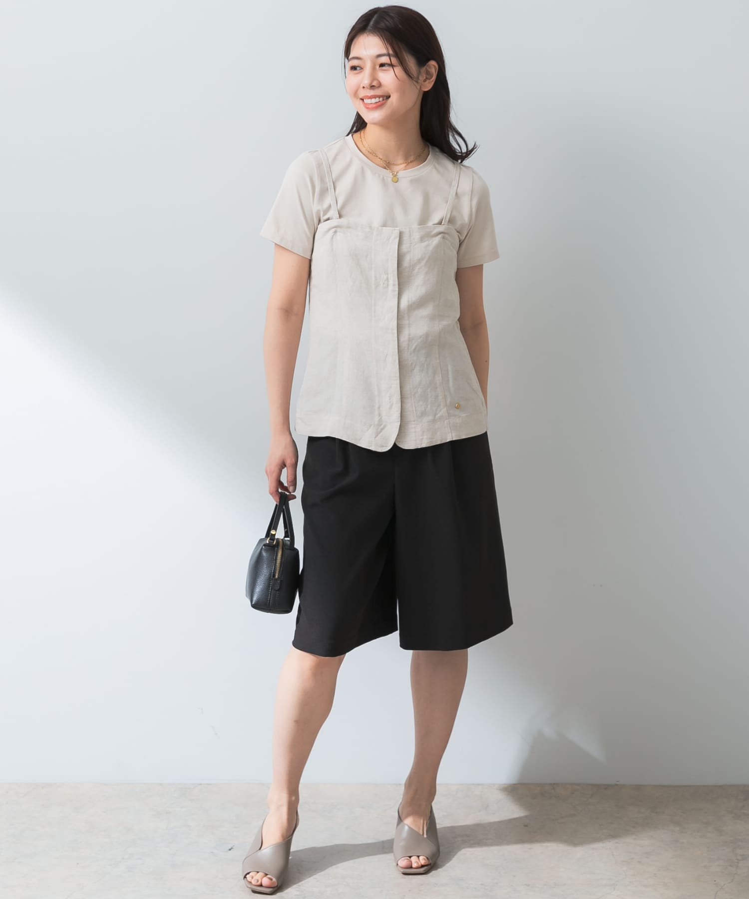 F by ROSSO リネン混ビスチェ+半袖Tシャツ(FREE CCL×BLK): トップス