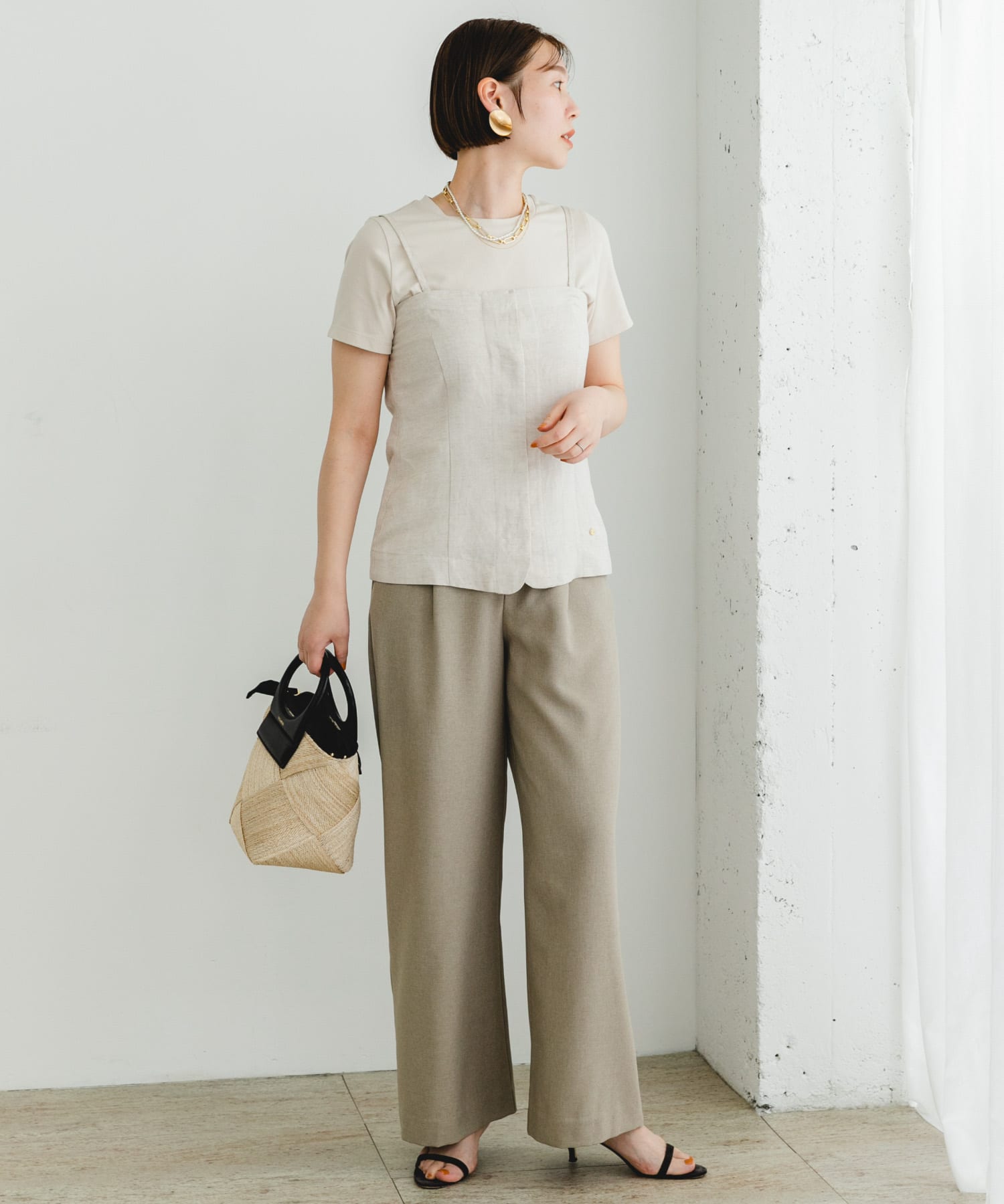 F by ROSSO リネン混ビスチェ+半袖Tシャツ(FREE CCL×BLK): トップス