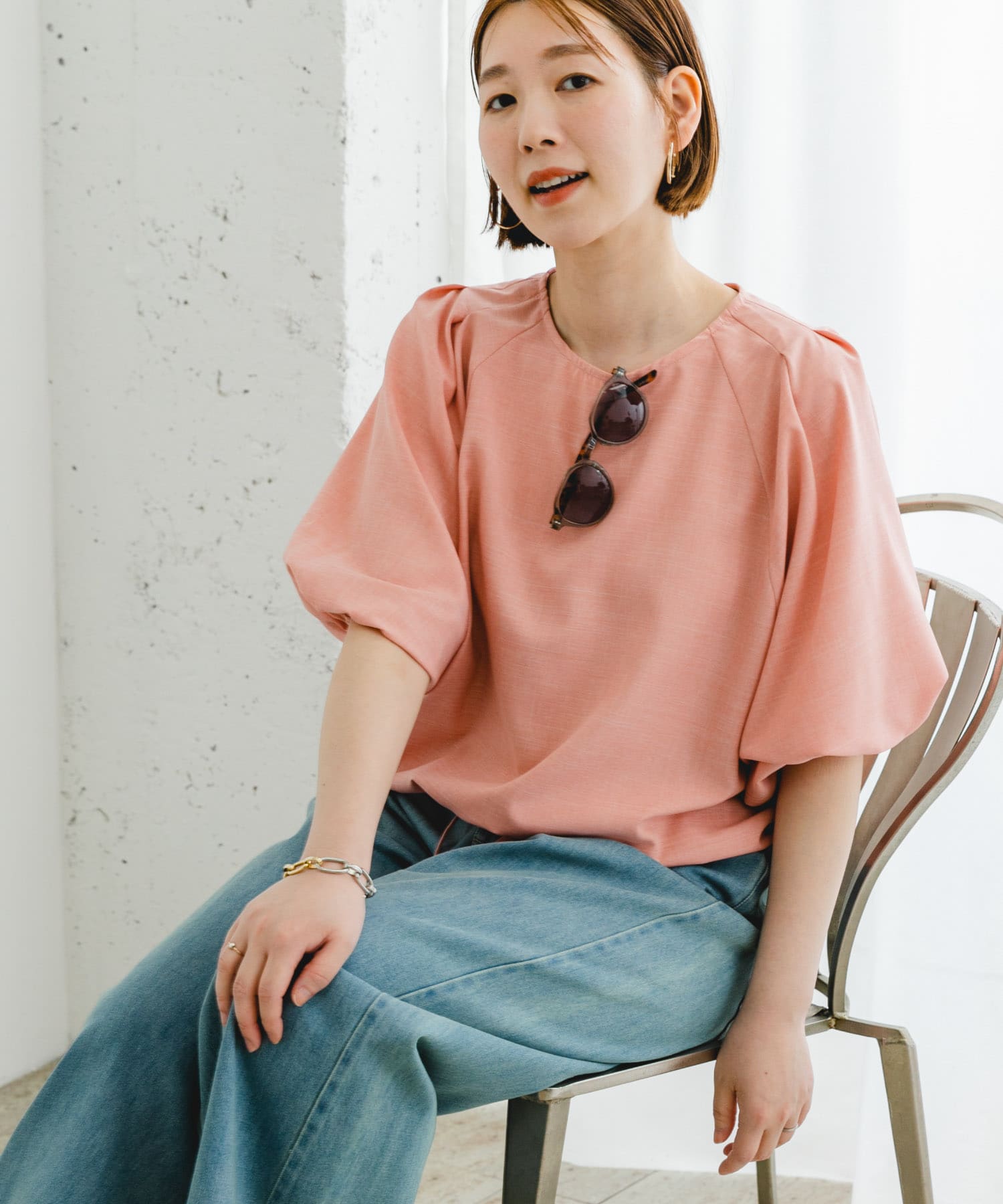 F by ROSSO　速乾ブラウジングパフブラウス