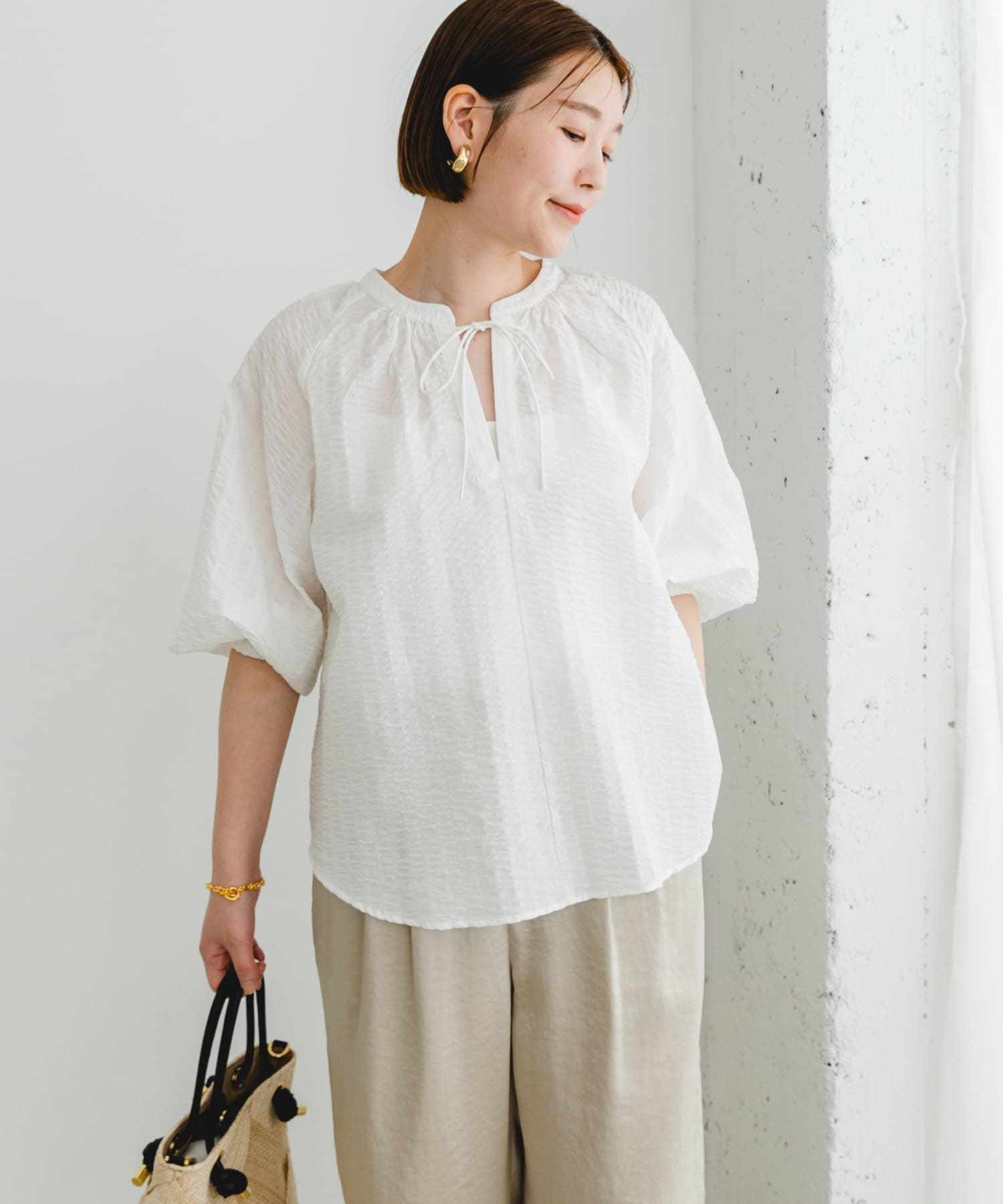 F by ROSSO　サッカーボリュームスリーブブラウス