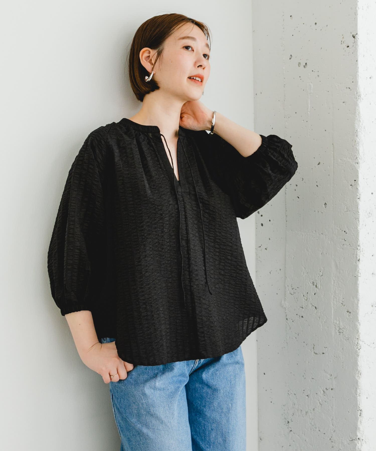 F by ROSSO　サッカーボリュームスリーブブラウス