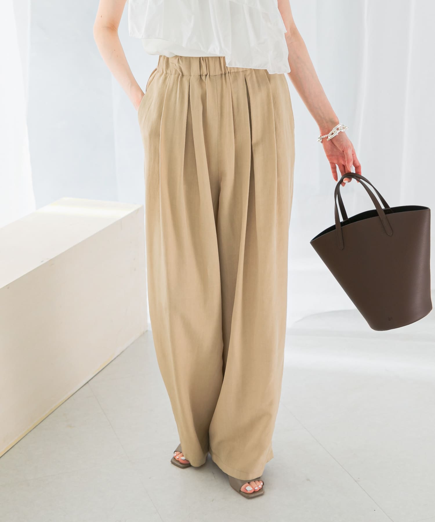 DONEEYU　レーヨンゴムギャザーパンツ beige 36