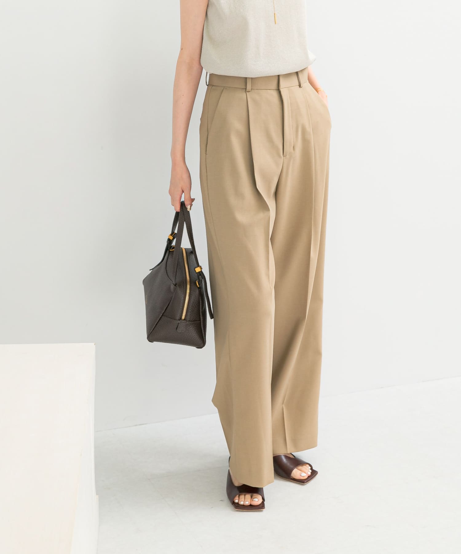 防シワハイウエストワイドスラックス