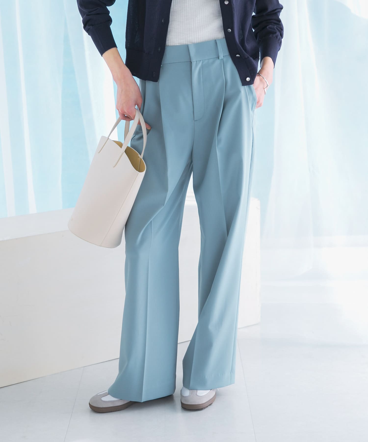 防シワハイウエストワイドスラックス