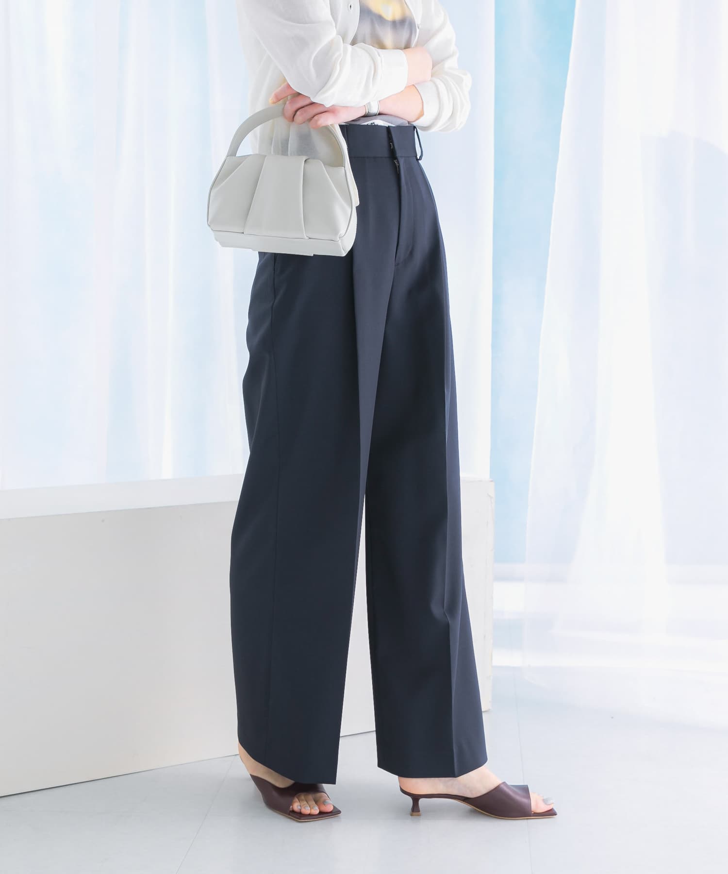 防シワハイウエストワイドスラックス