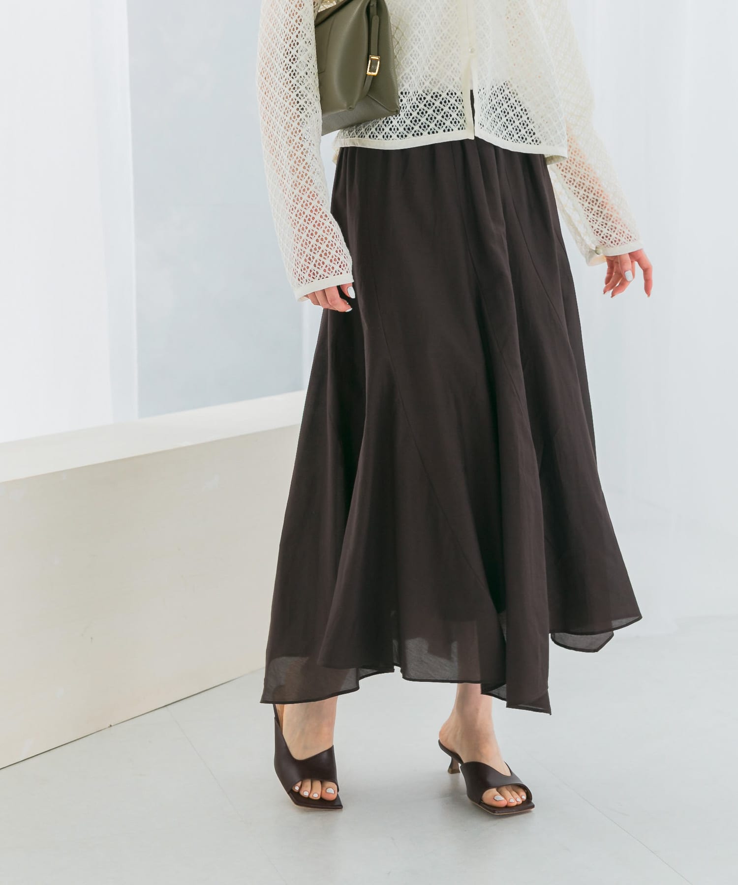 コットンシルクヘムデザインギャザースカート