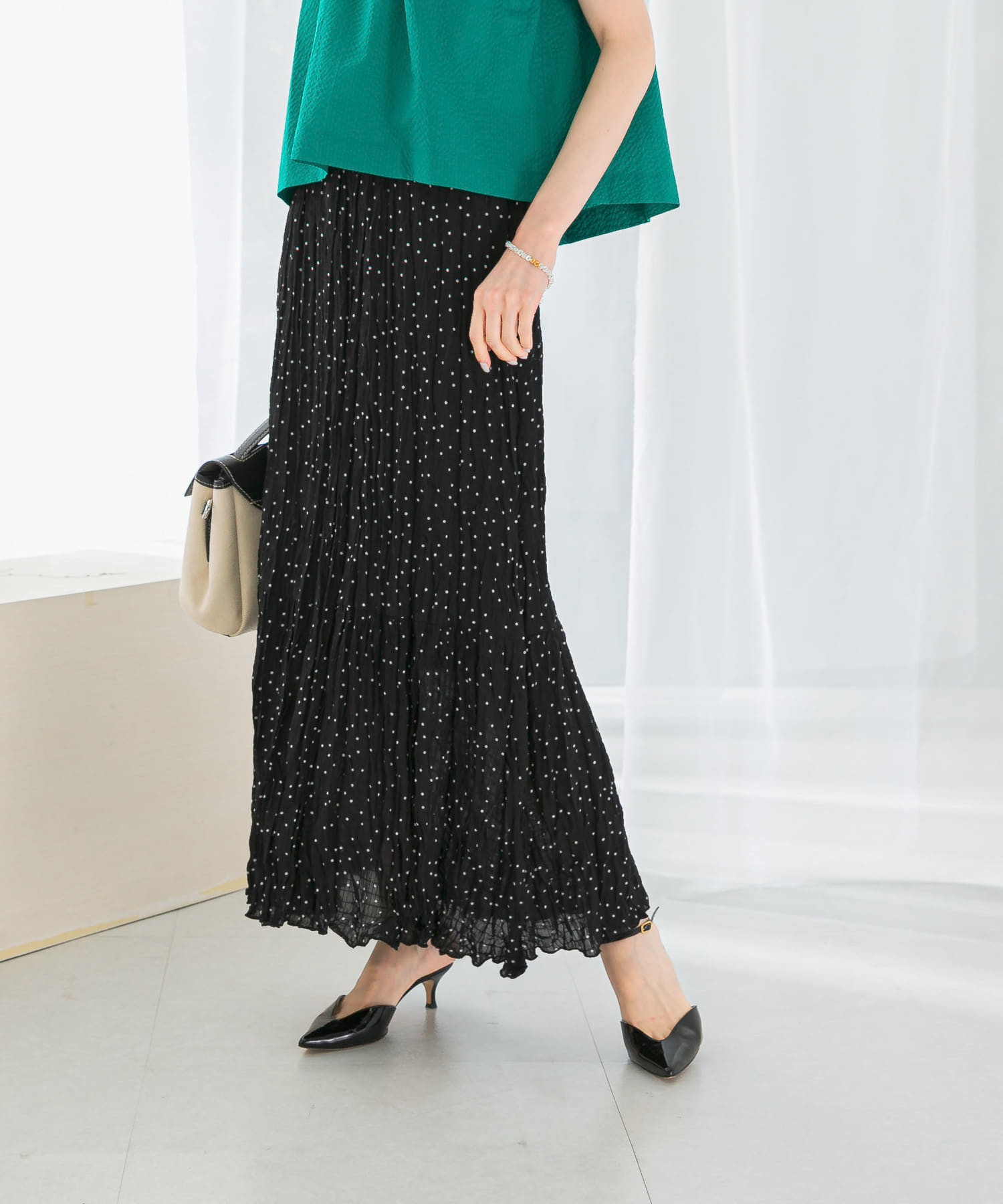 ドットプリーツイージースカート