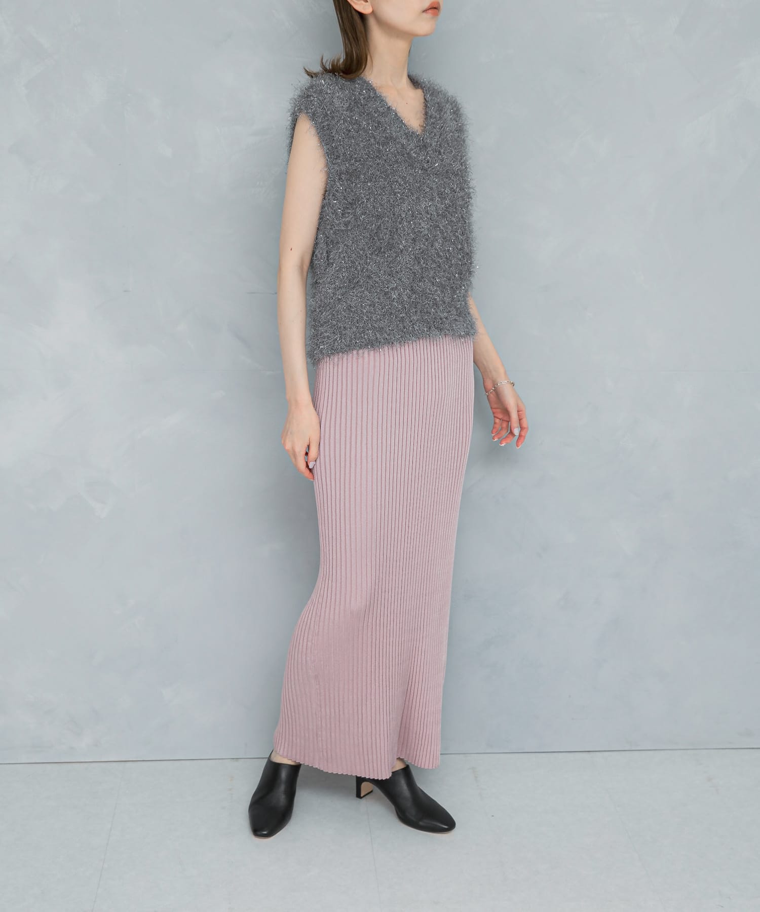 2WAYスリットリブニットタイトスカート