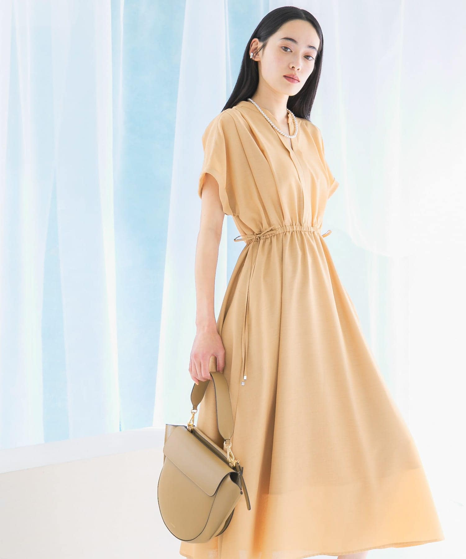 ウォッシャブルセミシアーキーネックワンピース(FREE ORANGE