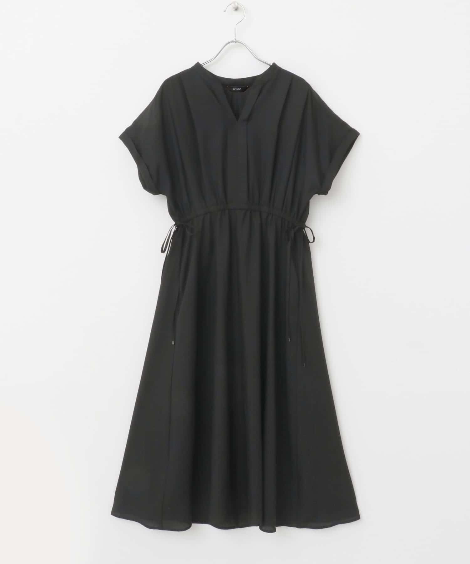 ウォッシャブルセミシアーキーネックワンピース BLACK Free