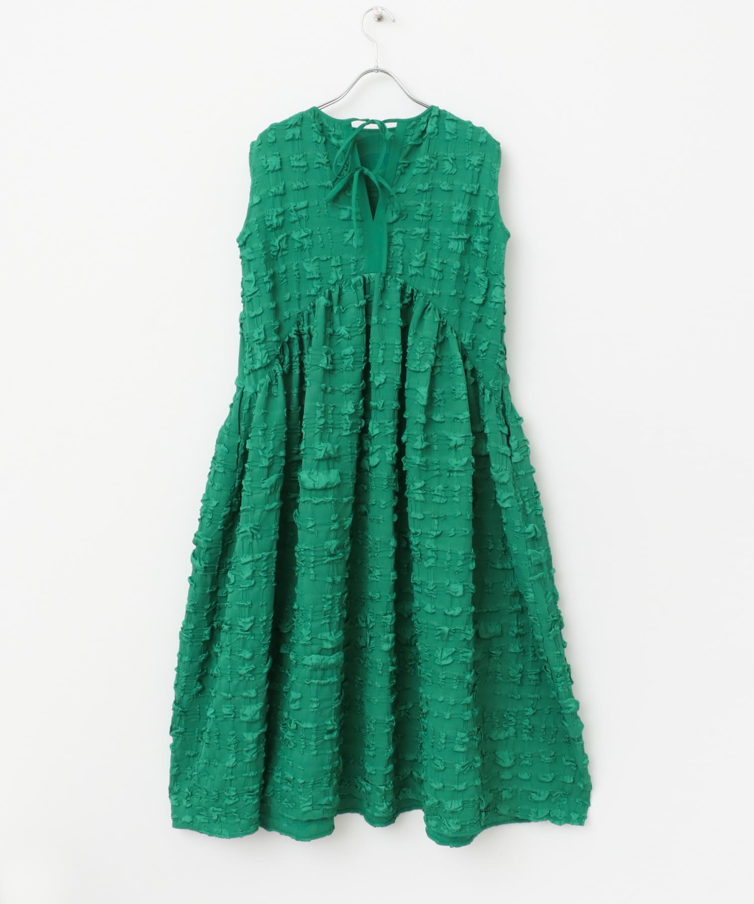 バックリボンジャガードフォルムワンピース GREEN FREE