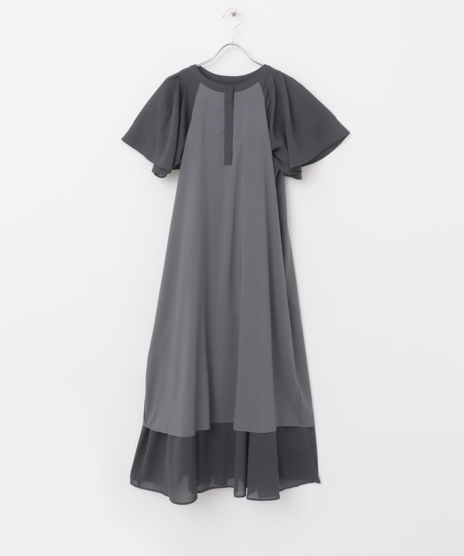 フレアスリーブウエストベルトワンピース CHARCOAL FREE
