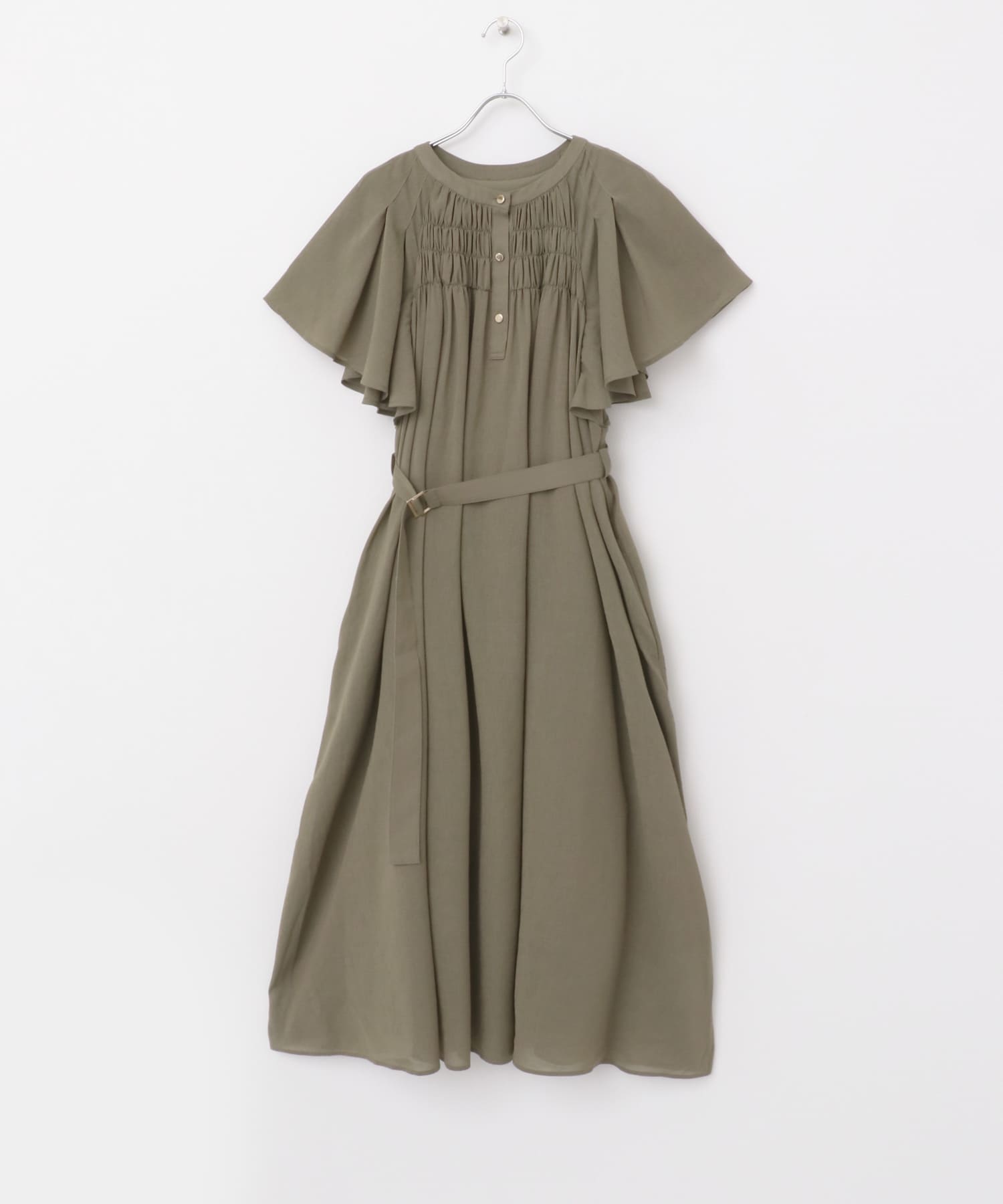 フレアスリーブウエストベルトワンピース KHAKI FREE