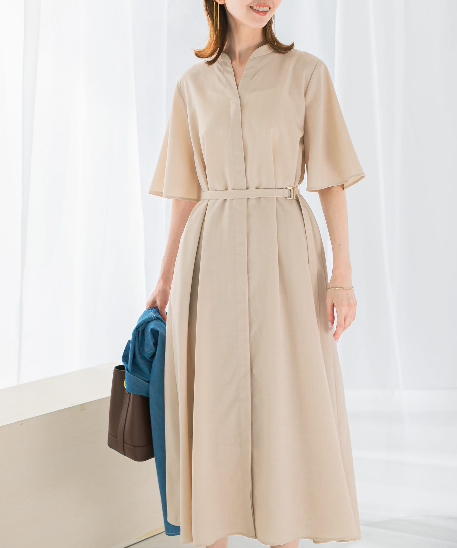 ウォッシャブルフレアスリーブワンピース