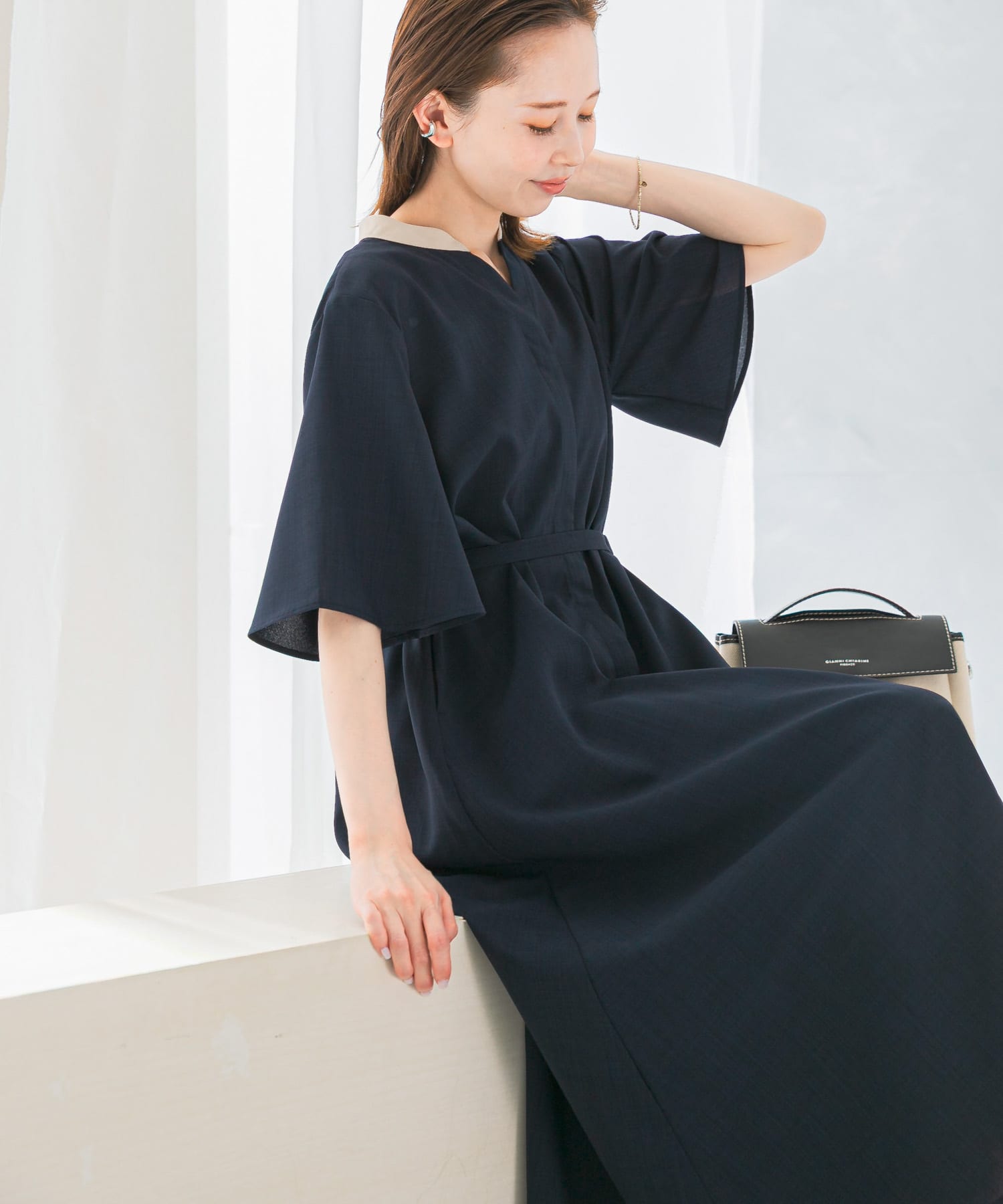 ウォッシャブルフレアスリーブワンピース