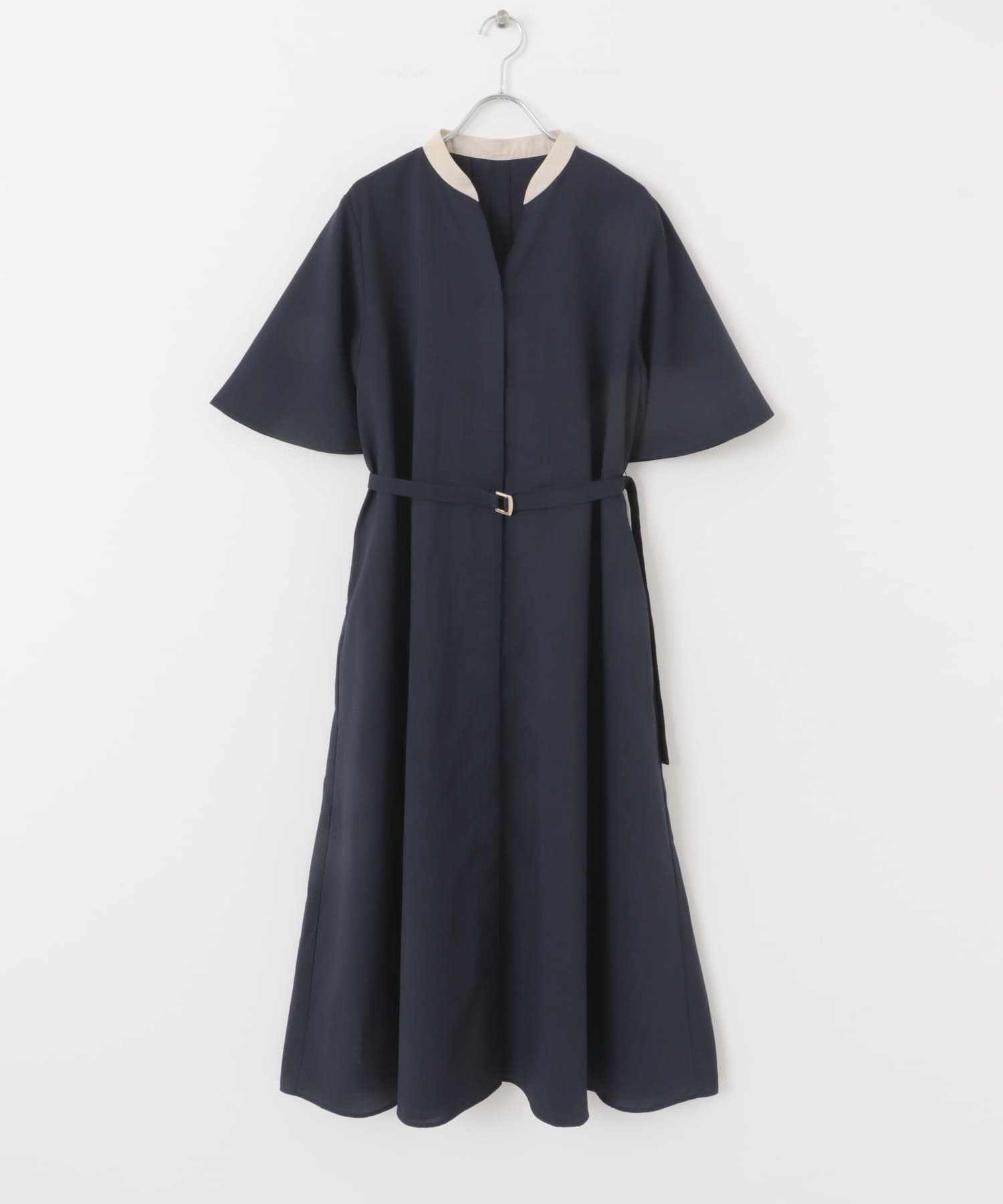 ウォッシャブルフレアスリーブワンピース NAVY FREE