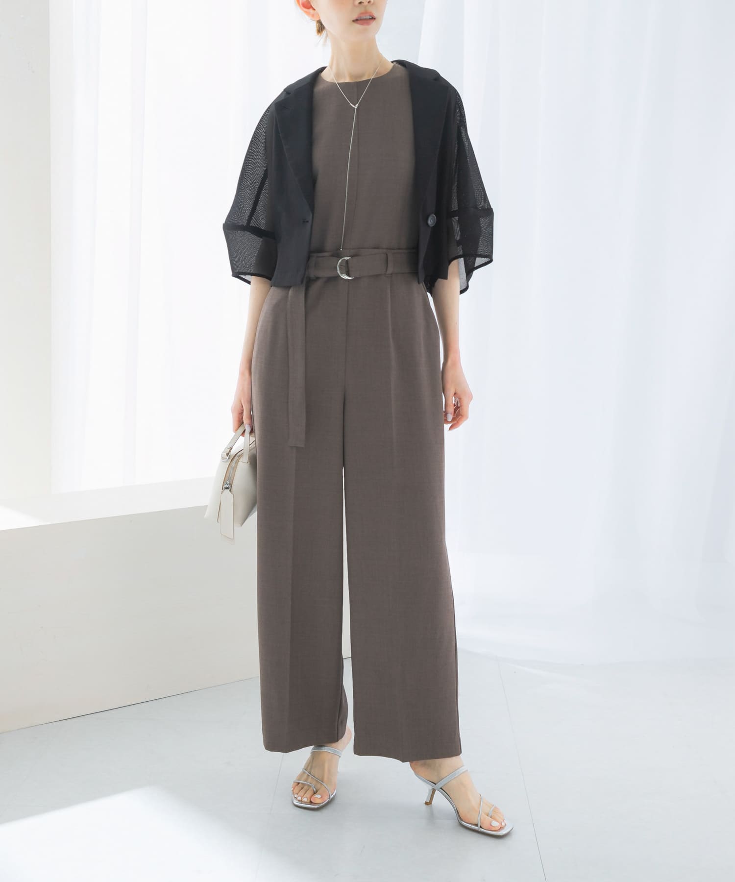 ベルト付サマーツイードオールインワン