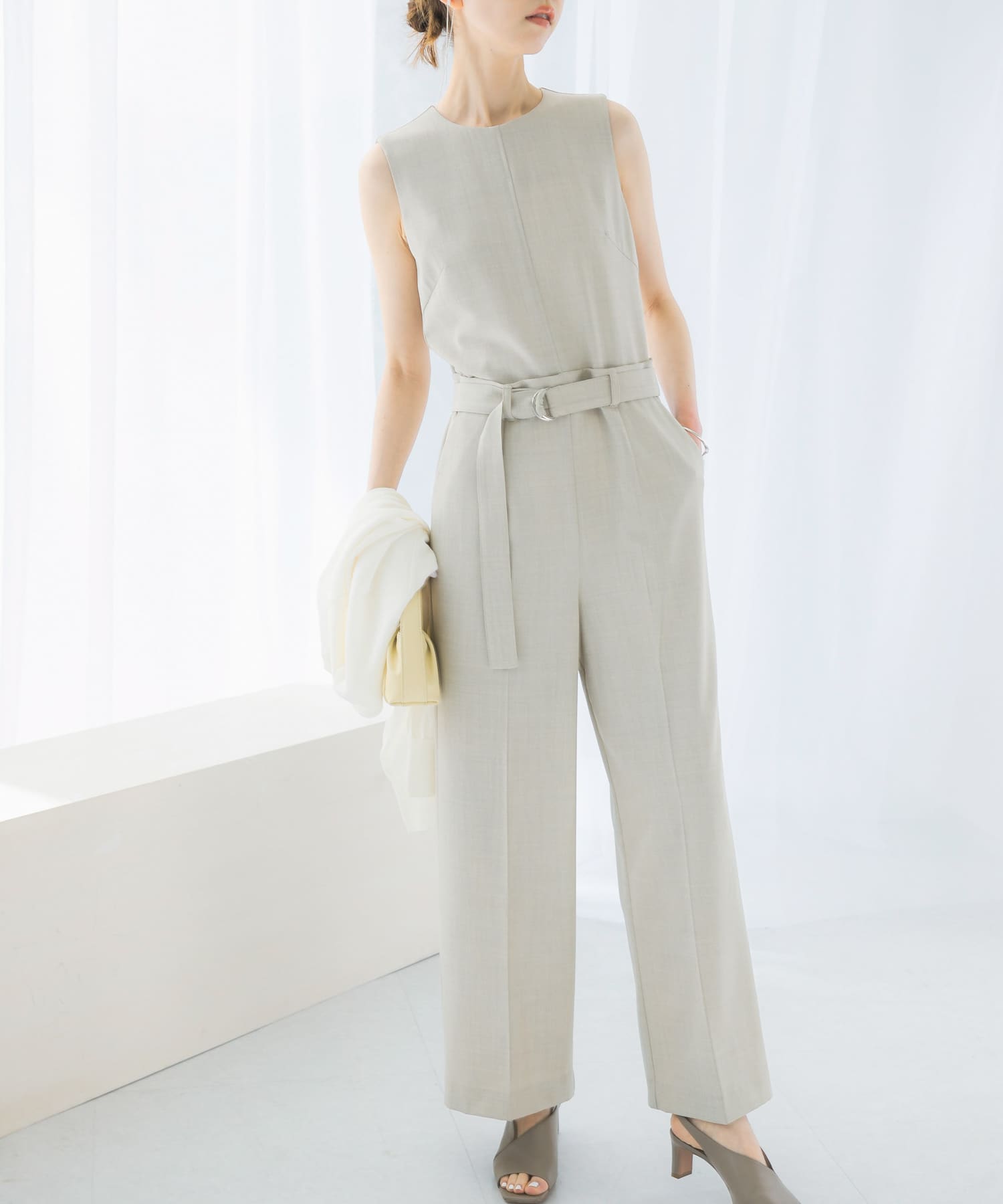 ベルト付サマーツイードオールインワン