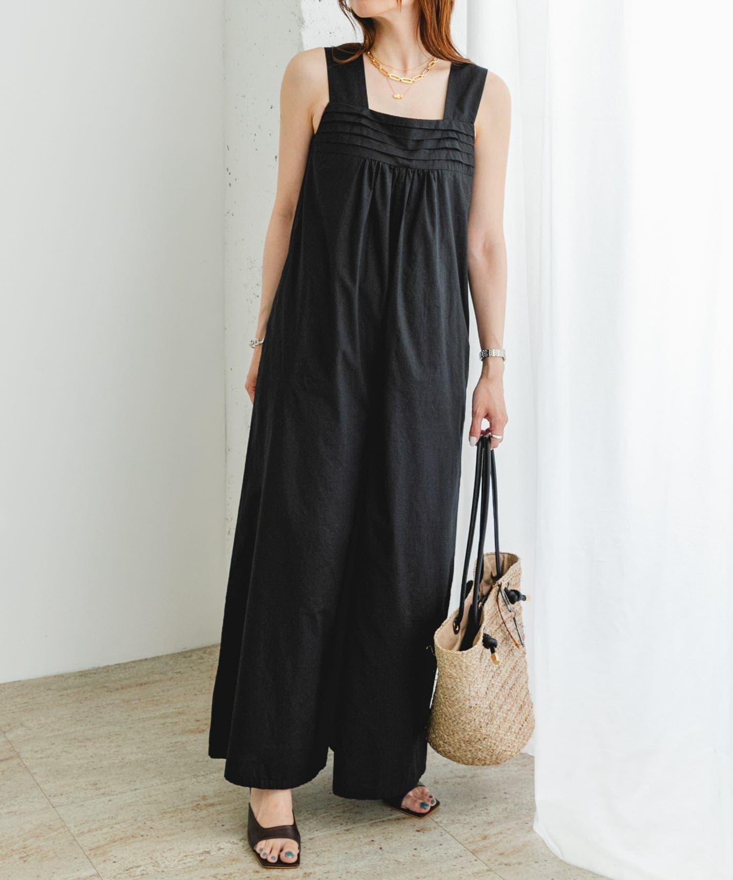 F by ROSSO コットンボリュームオールインワン(36 BLACK): ボトム