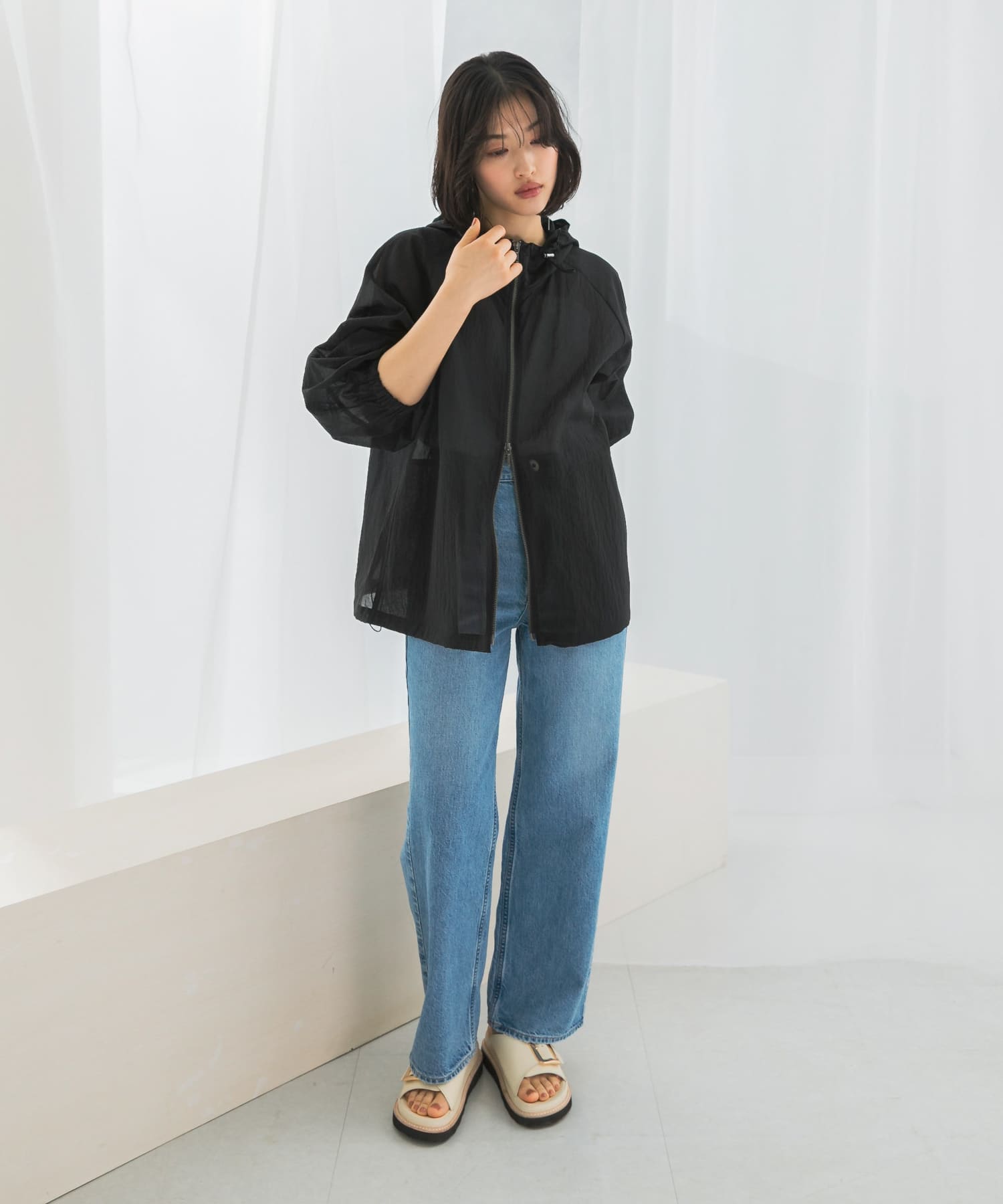 URBAN RESEARCH 黒 フルジップパーカー DESTROYED CHOPPER FULL ZIP HOODIE（パーカー）｜ALICE