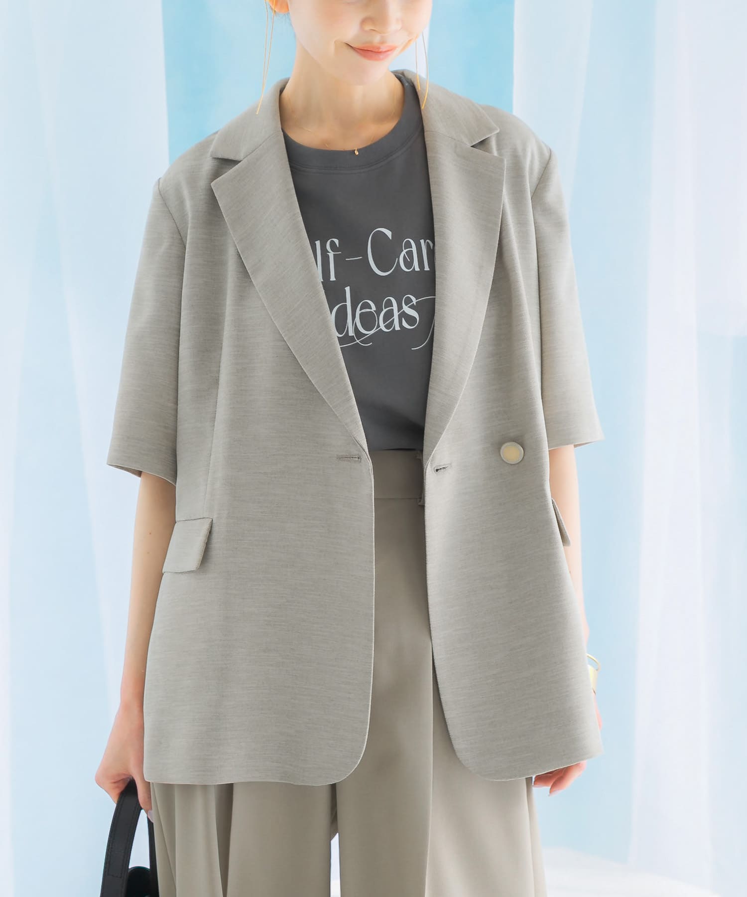 リネンライクハーフスリーブジャケット