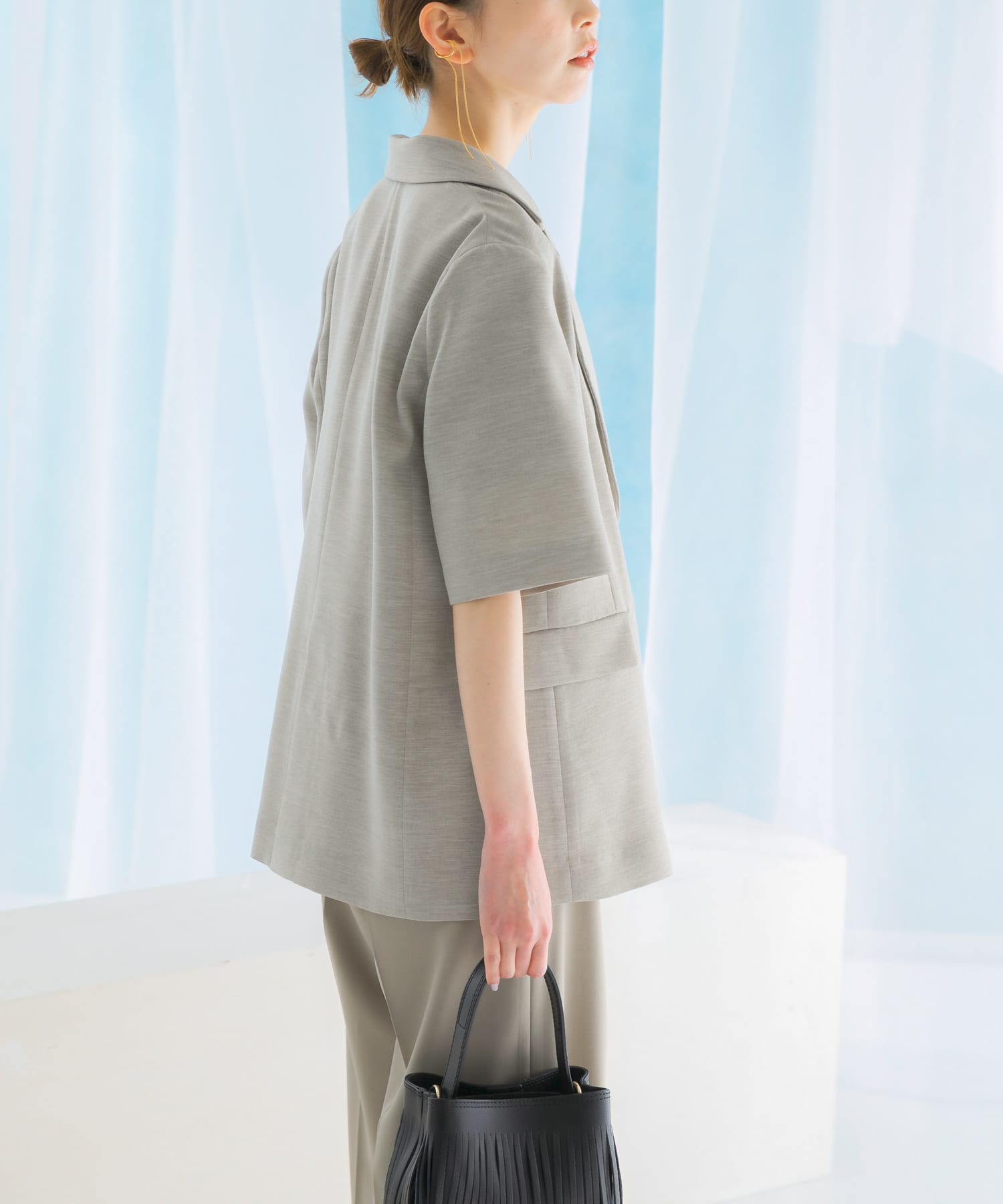 リネンライクハーフスリーブジャケット(FREE BEIGE): アウター｜URBAN