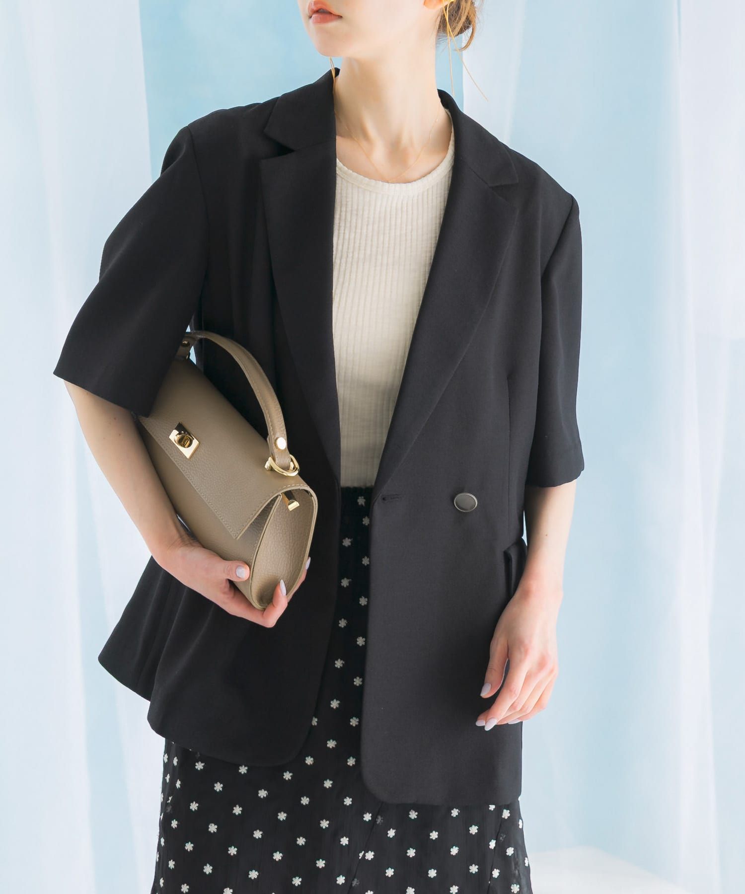 リネンライクハーフスリーブジャケット(FREE BEIGE): アウター｜URBAN