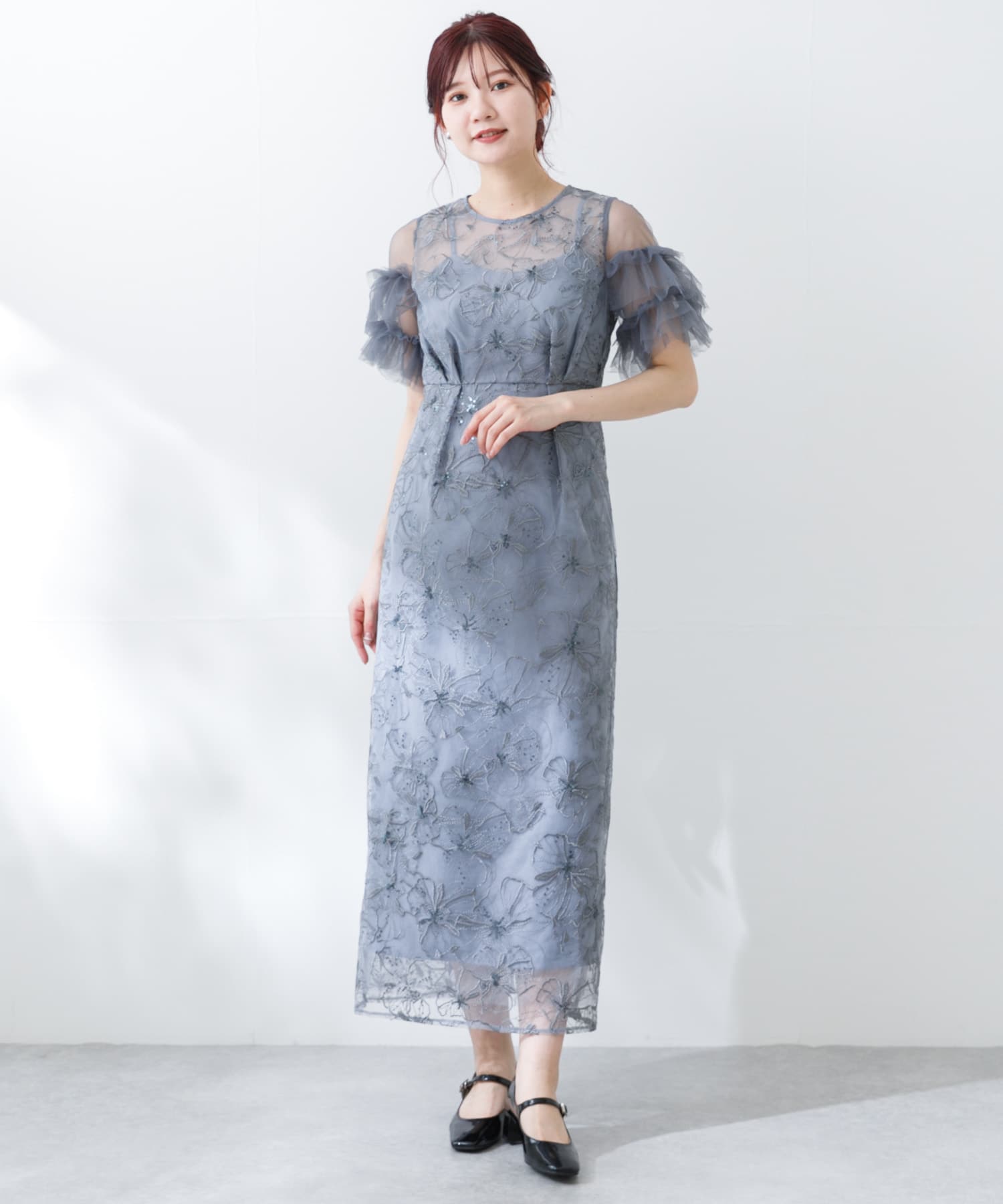 スパンコールレース刺繍ドレス