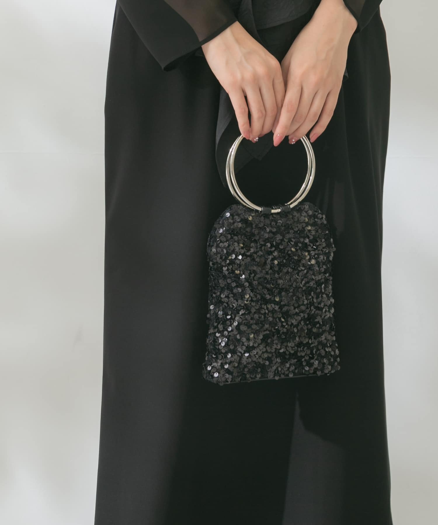 リングハンドルスパンコールバッグ BLACK -