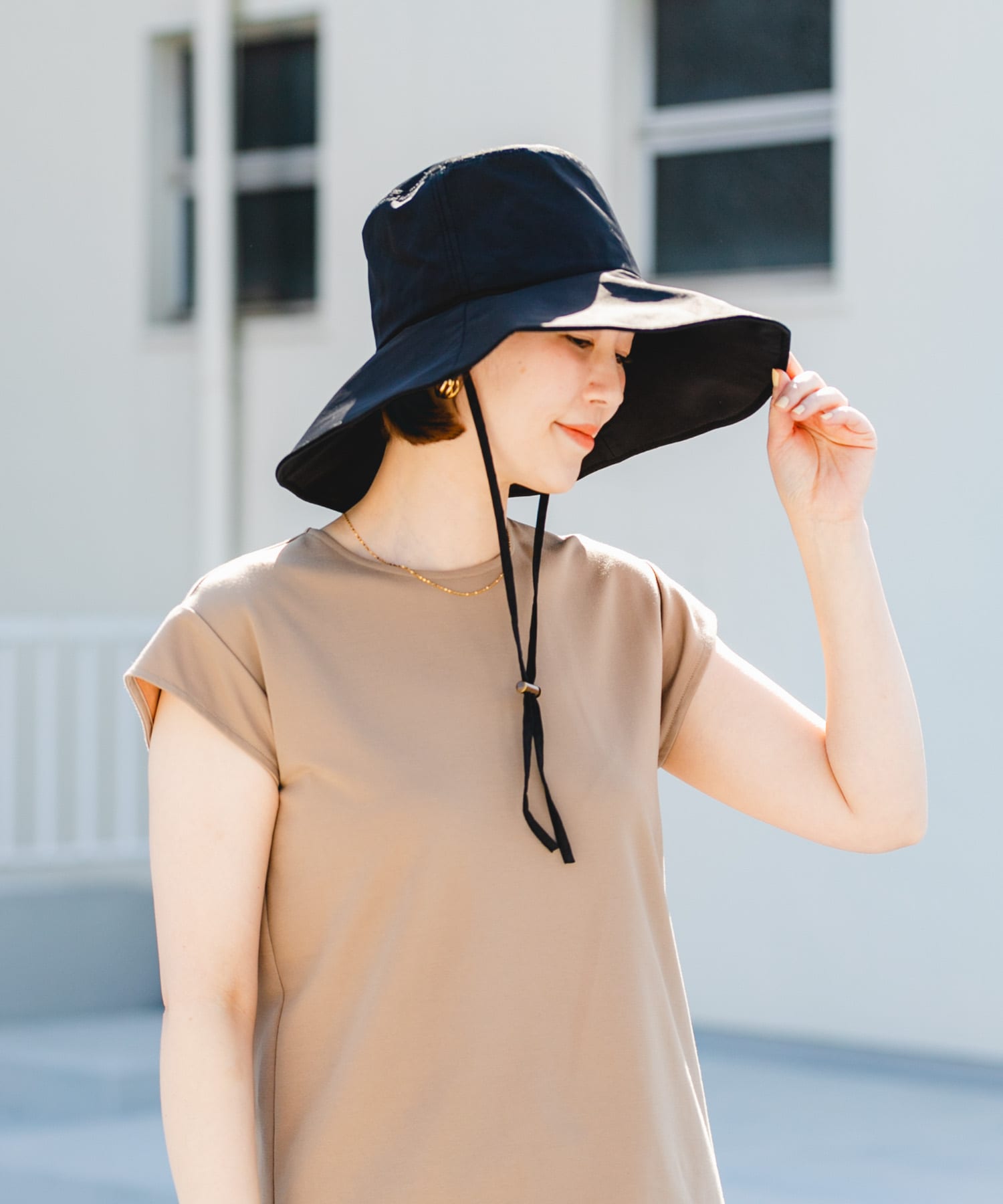 F by ROSSO　UVカット撥水ワイドブリムハット BLACK FREE