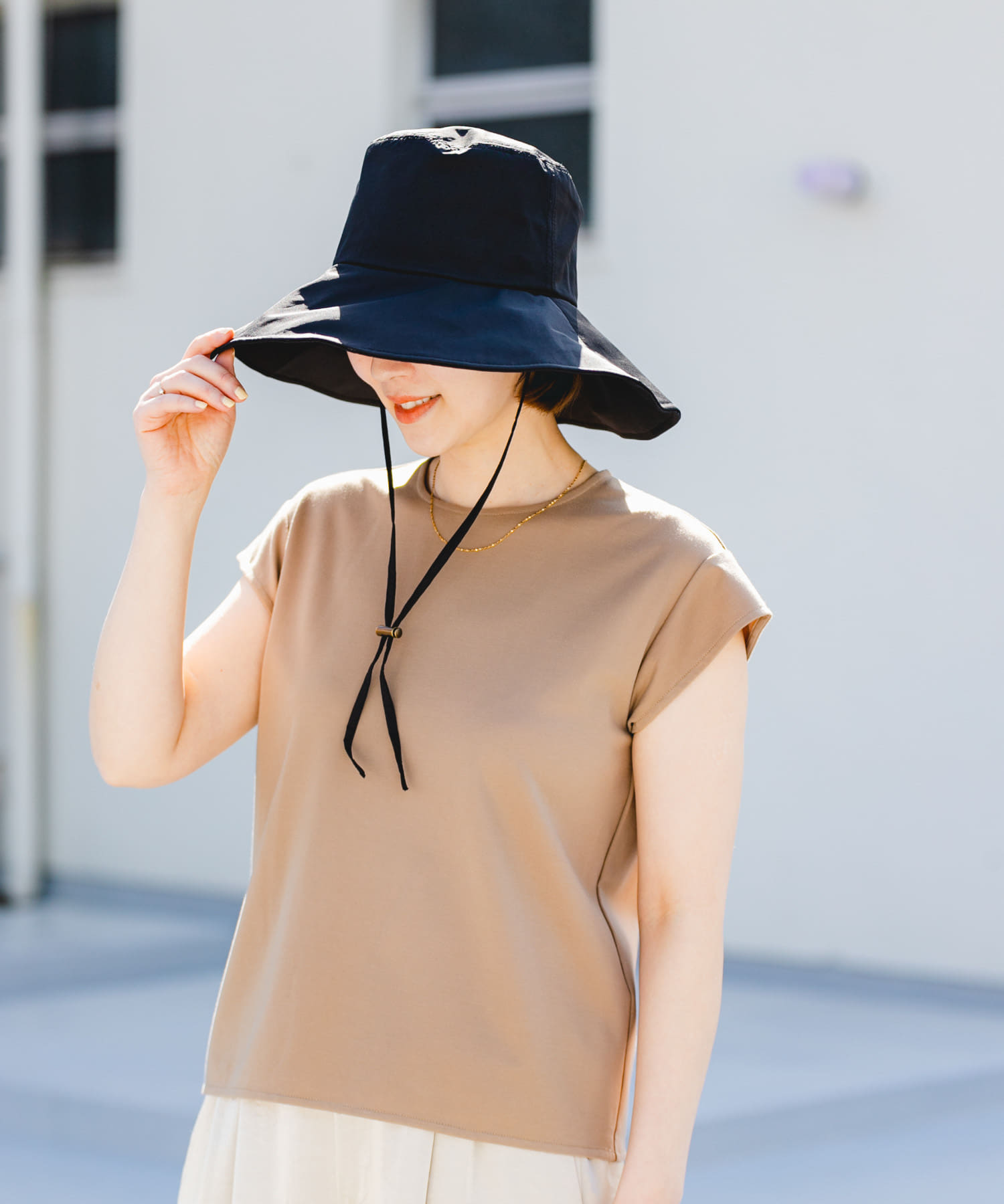 F by ROSSO　UVカット撥水ワイドブリムハット BLACK FREE