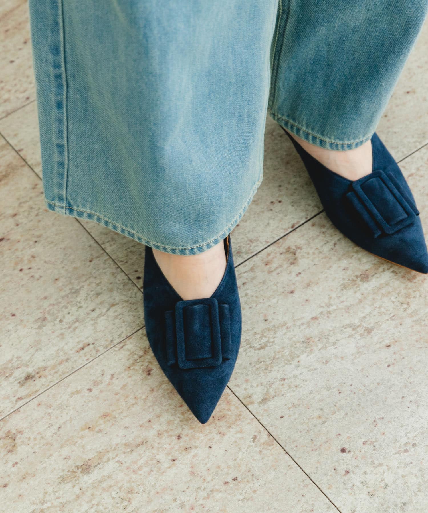 F by ROSSO　バックルデザインミュール NAVY 37