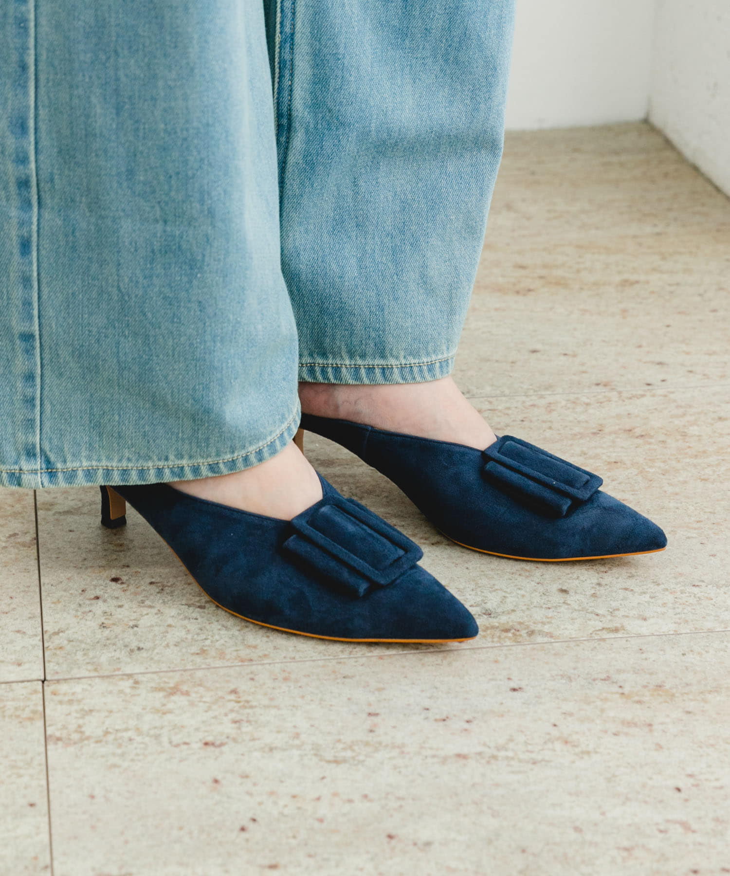 F by ROSSO　バックルデザインミュール NAVY 37