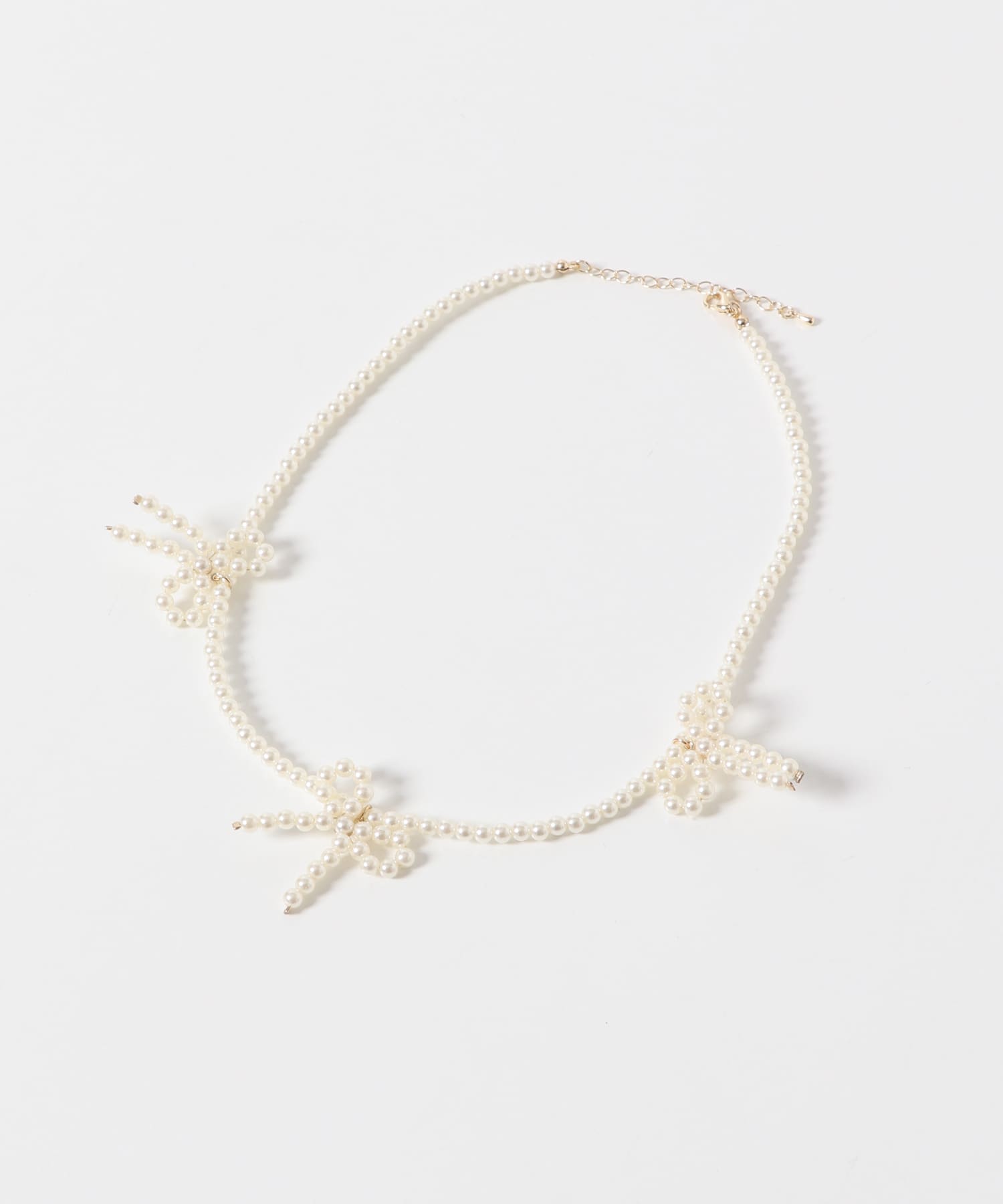 リボンパールショートネックレス WHITE FREE