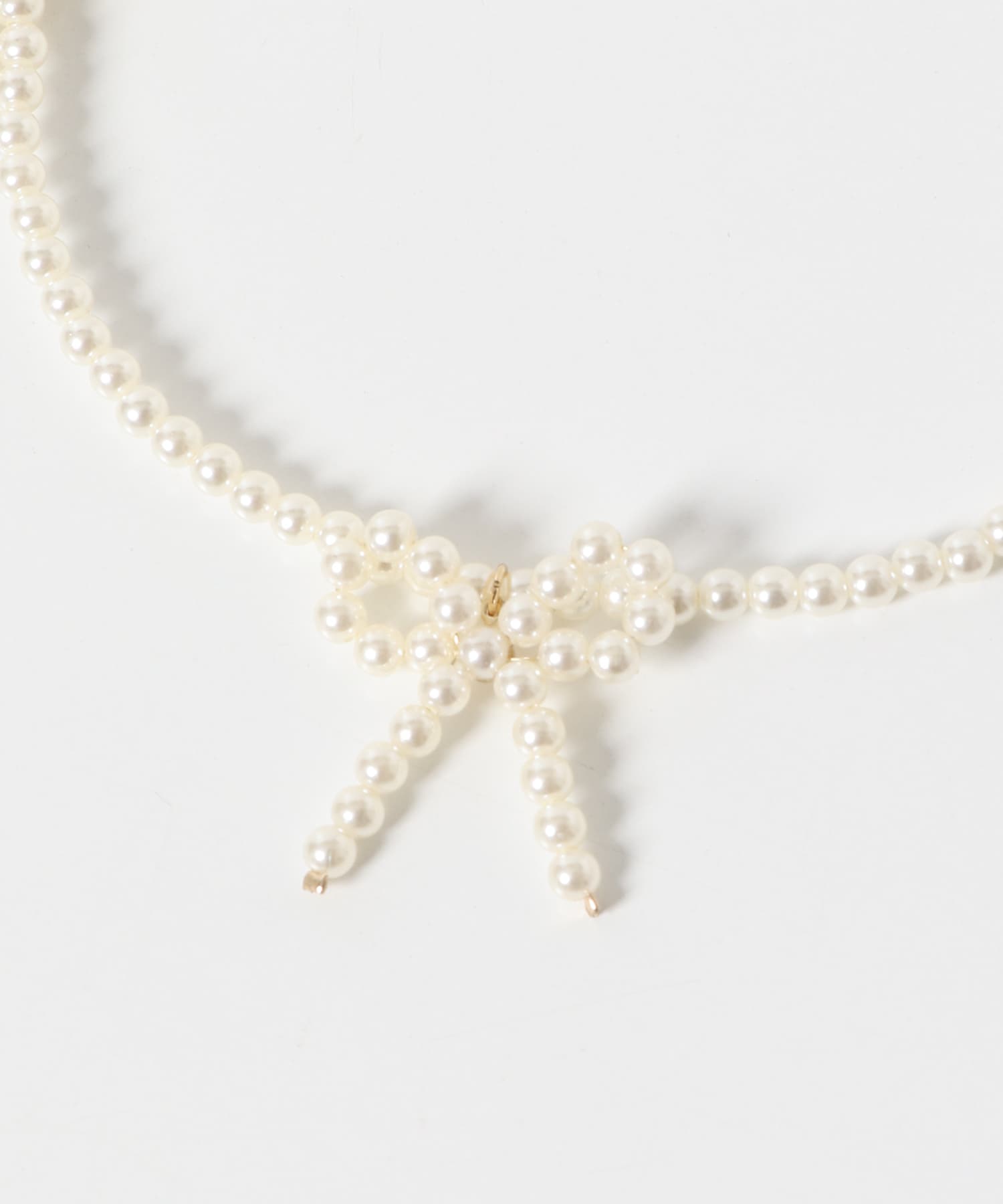 リボンパールショートネックレス WHITE FREE