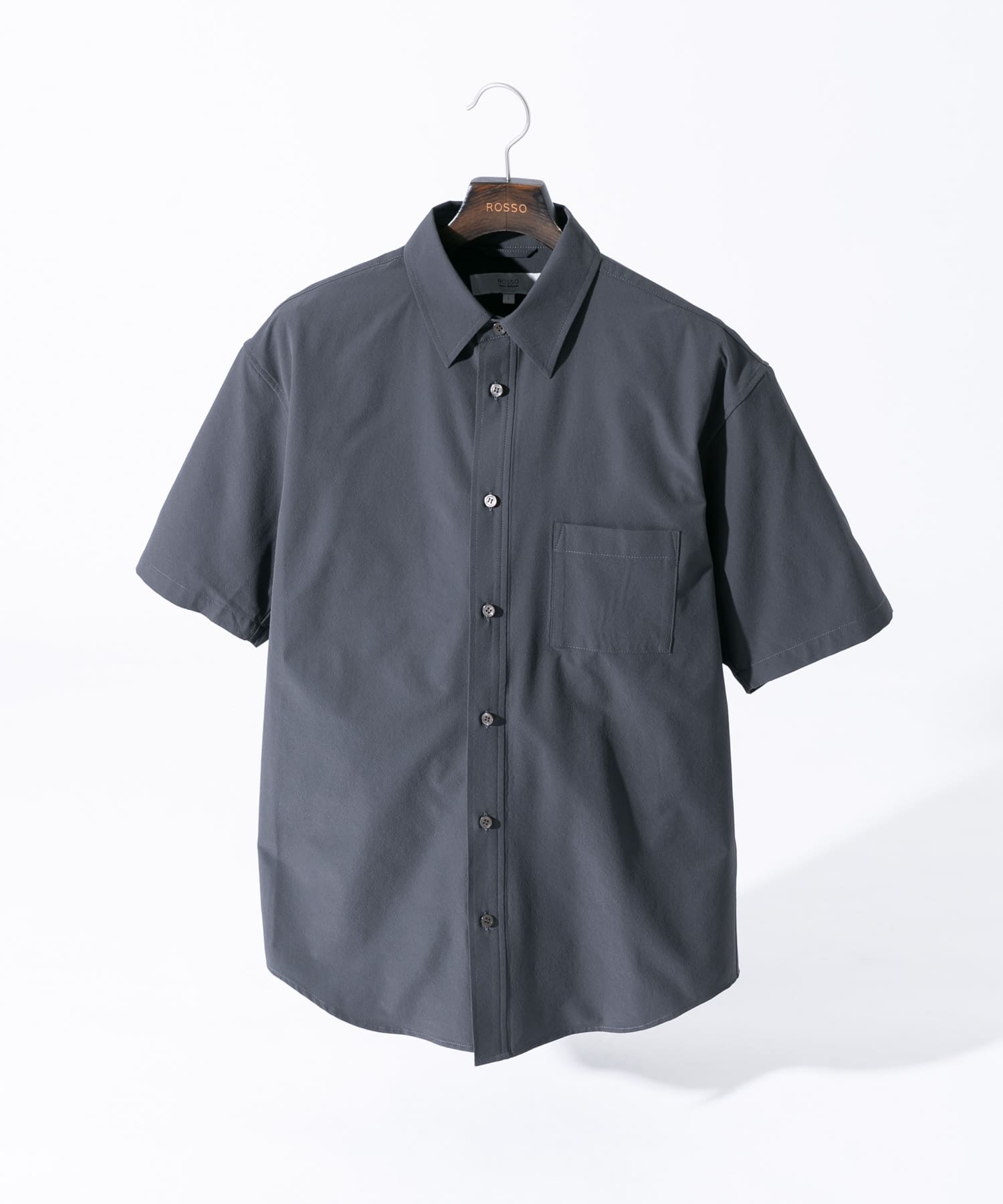 【新品未使用】toujours 半袖シャツ XLサイズあり』マイクロサッカーレギュラーカラー半袖シャツ(S BLACK