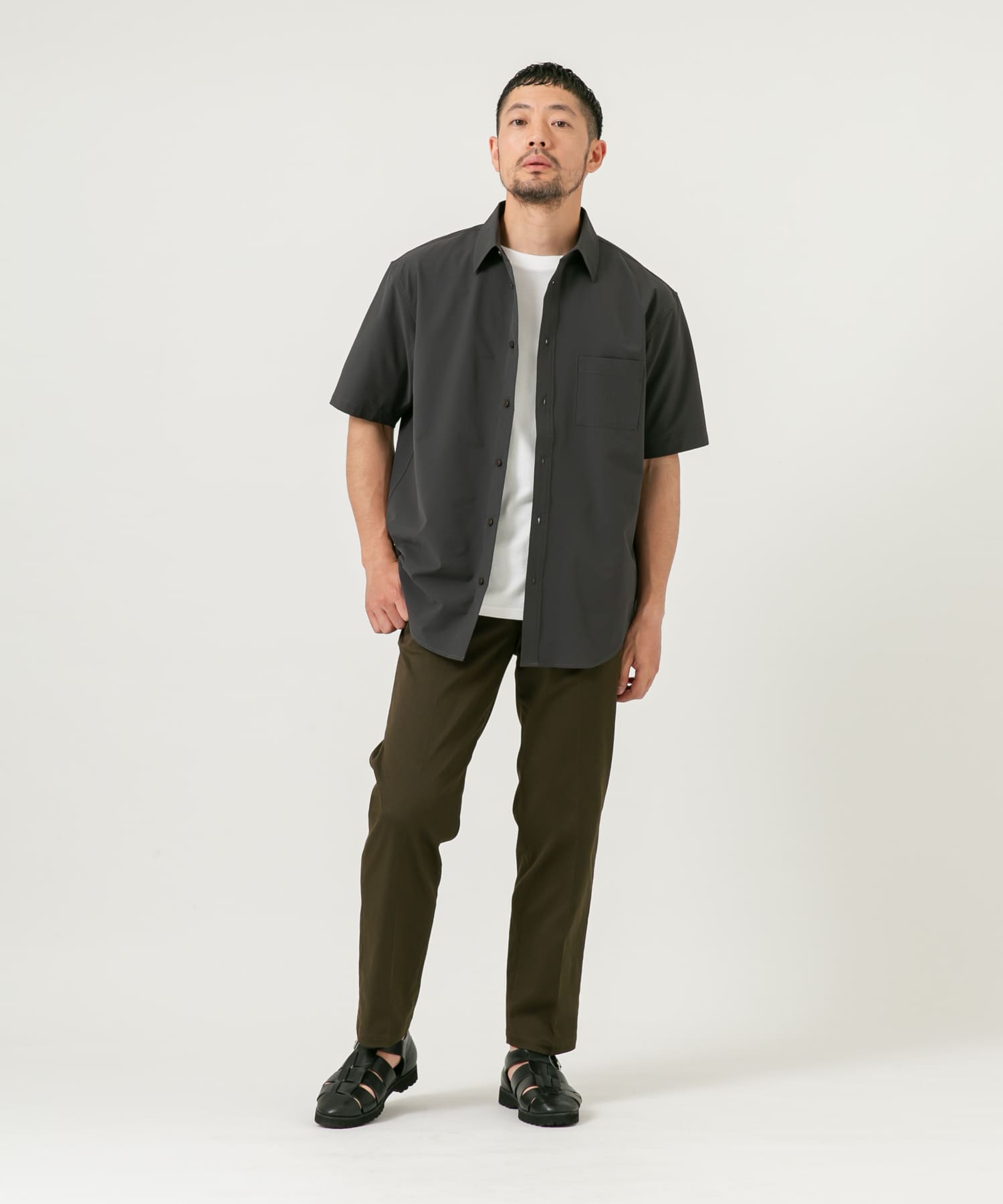 XLサイズあり』マイクロサッカーレギュラーカラー半袖シャツ(S BLACK