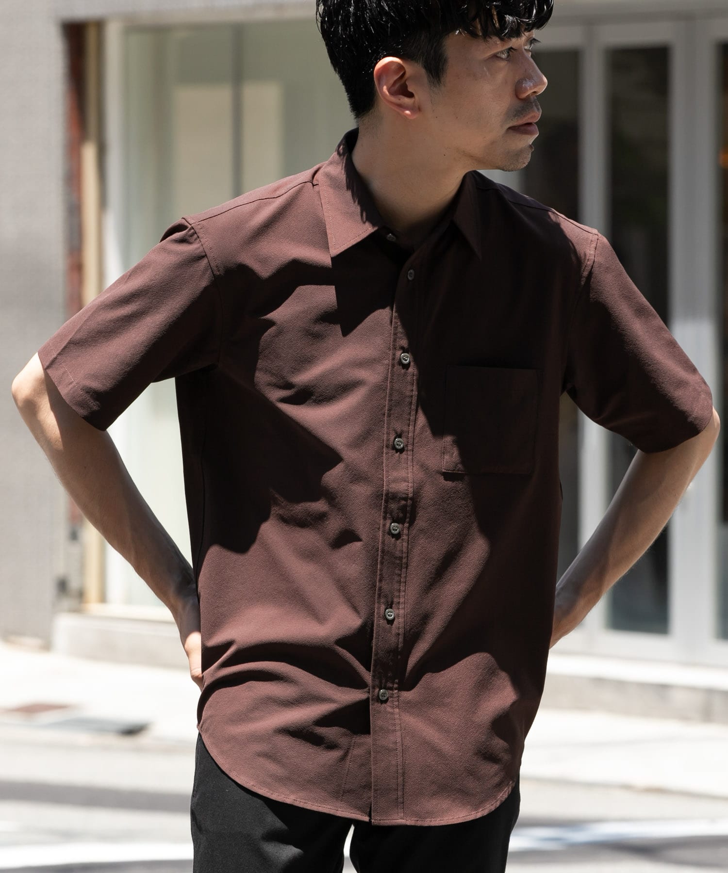 XLサイズあり』マイクロサッカーレギュラーカラー半袖シャツ(S BLACK