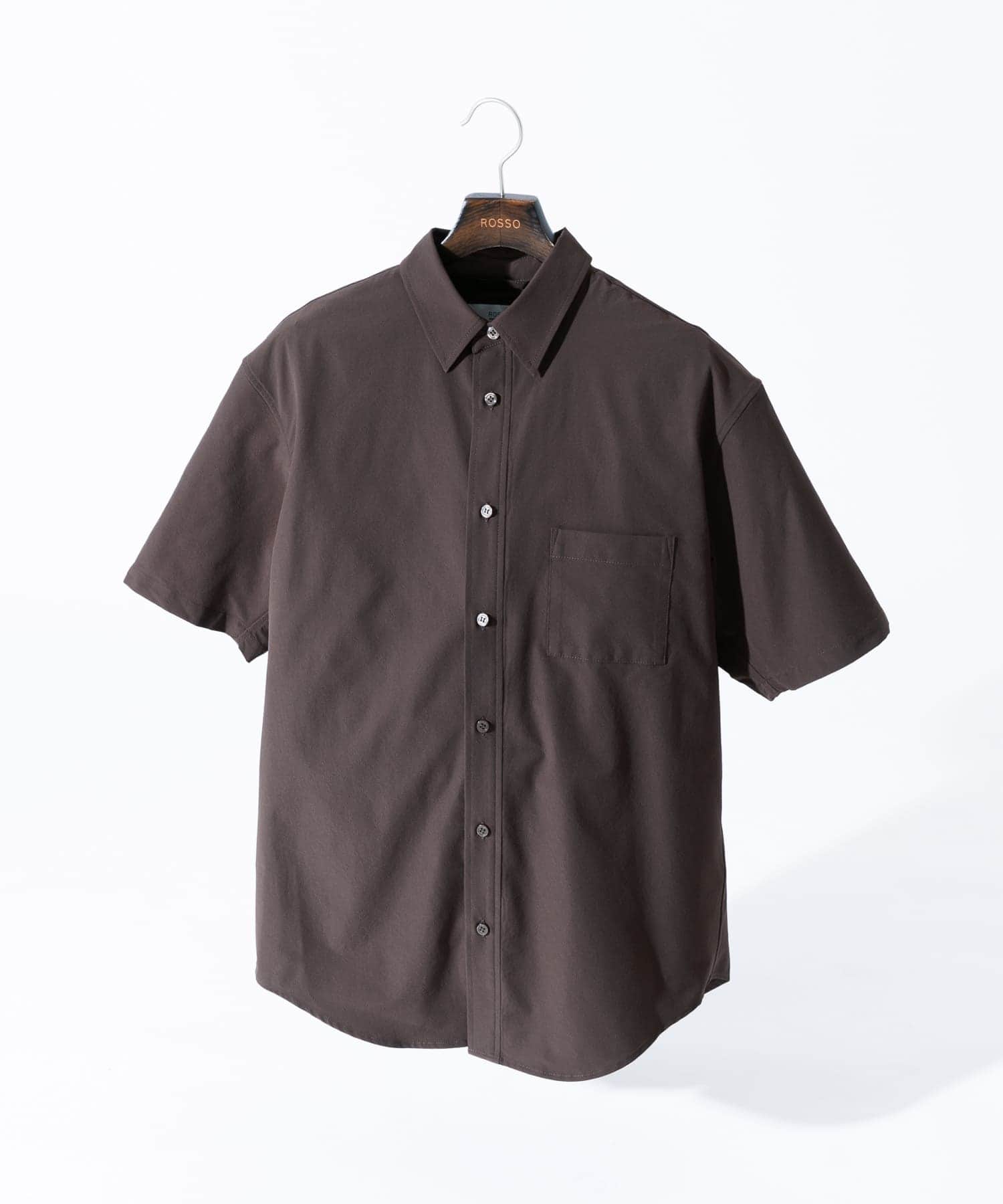 『XLサイズあり』マイクロサッカーレギュラーカラー半袖シャツ DARK BROWN L