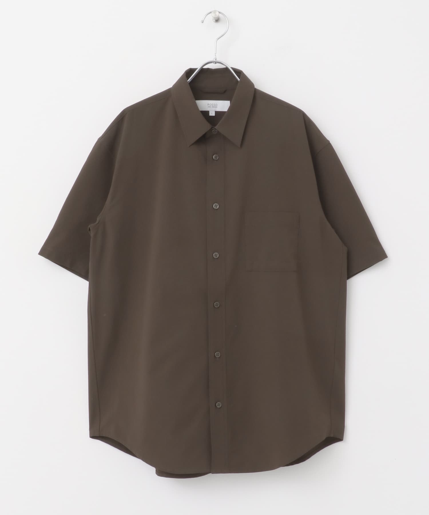 『XLサイズあり』マイクロサッカーレギュラーカラー半袖シャツ DARK BROWN S