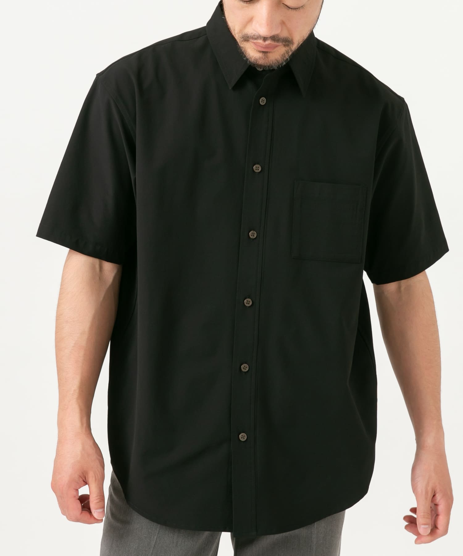 XLサイズあり』マイクロサッカーレギュラーカラー半袖シャツ(S BLACK