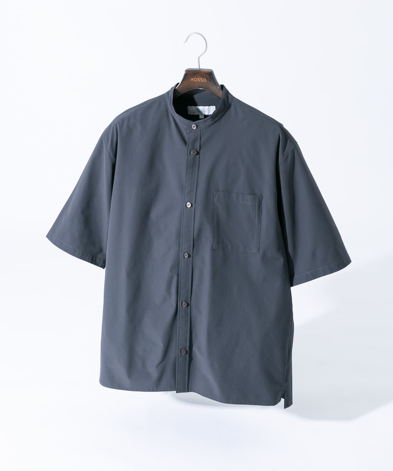 『XLサイズあり』マイクロサッカーバンドカラー半袖シャツ CHARCOAL S
