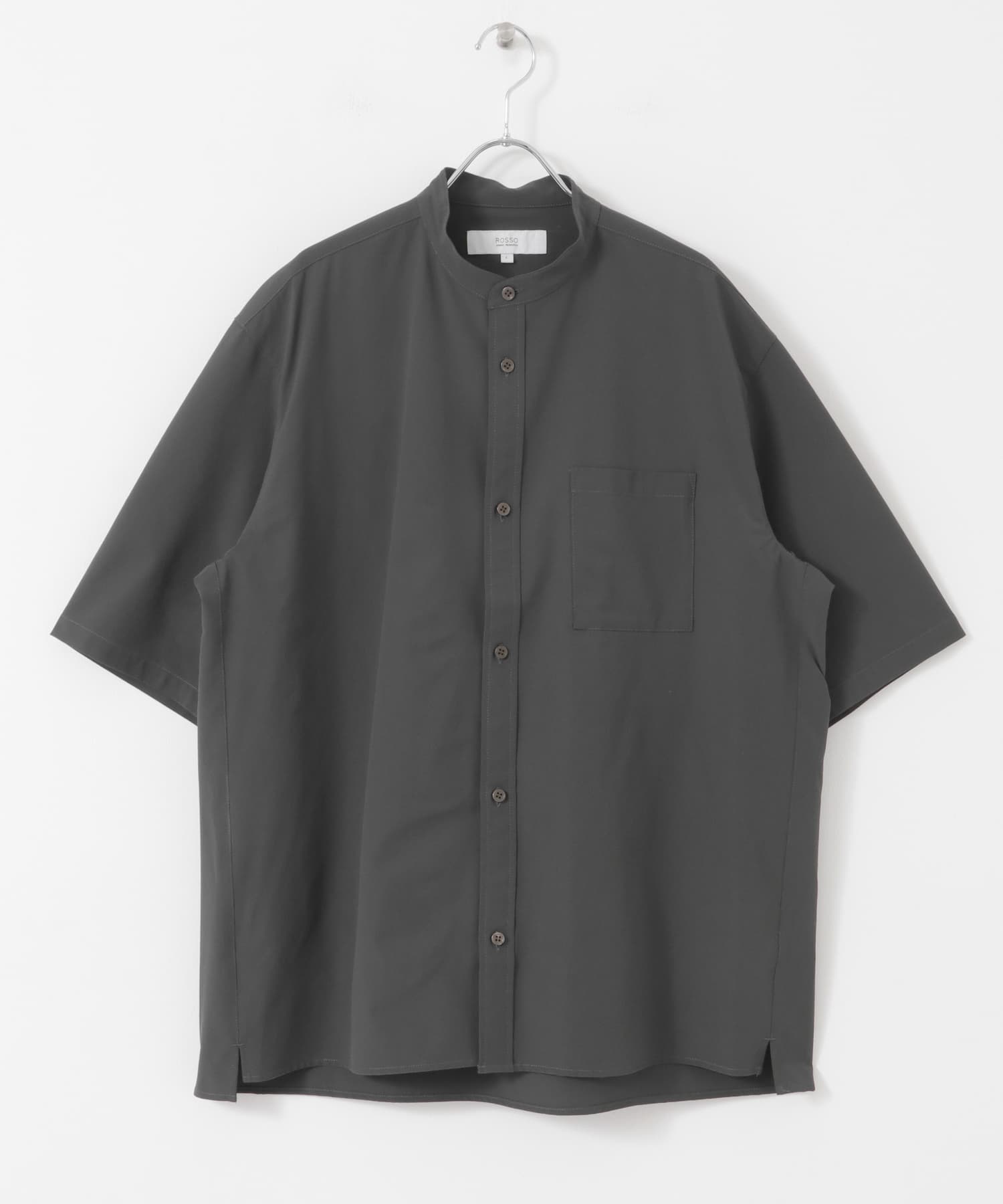 『XLサイズあり』マイクロサッカーバンドカラー半袖シャツ CHARCOAL S