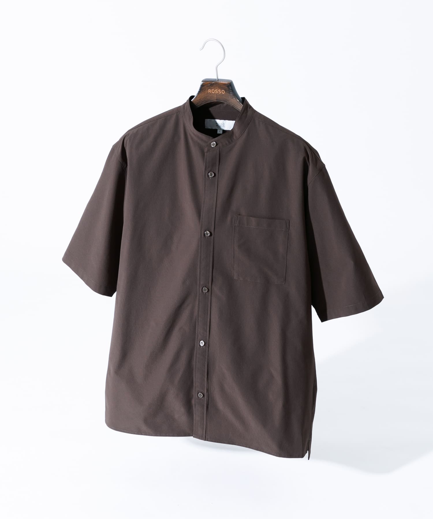 『XLサイズあり』マイクロサッカーバンドカラー半袖シャツ DARK BROWN S